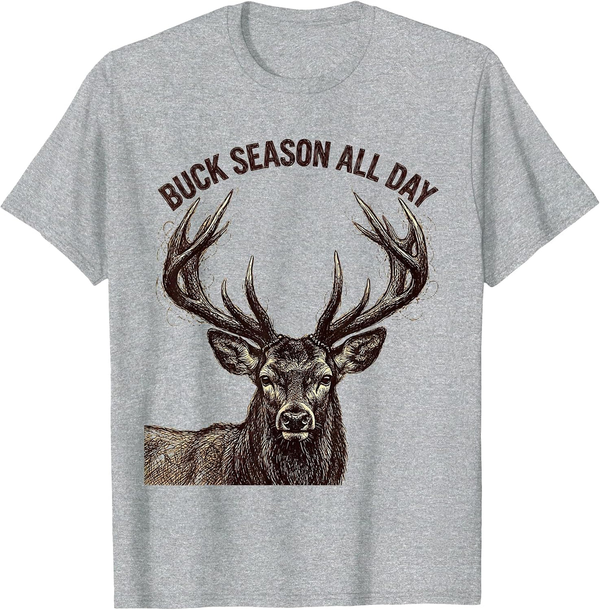 Men's Buck Season All Day Deer Hunting Design T-Shirt - Heather Grey
