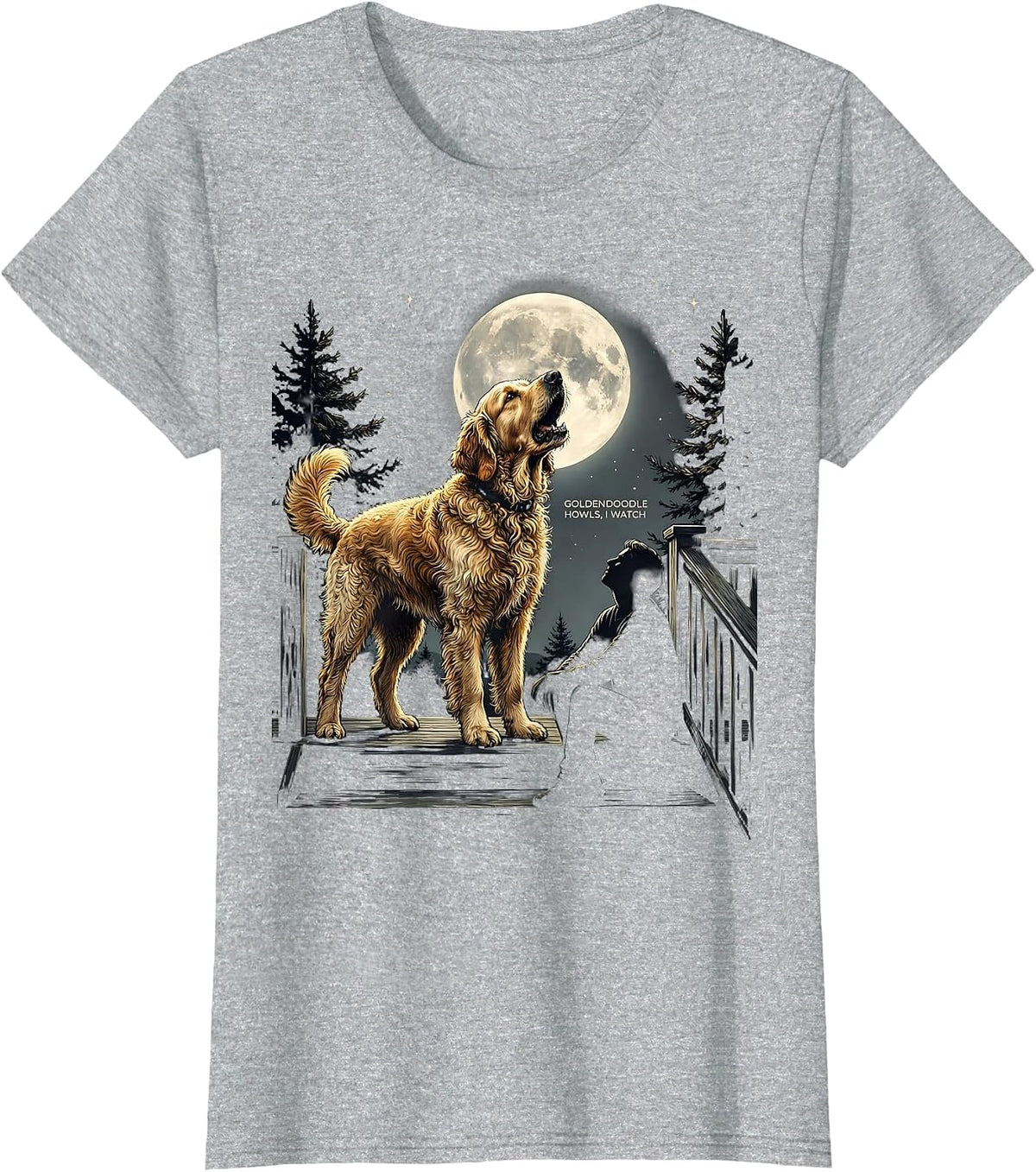 Women's Goldendoodle Howls, I Watch Vintage 90s Retro Animal T-Shirt - Heather Grey