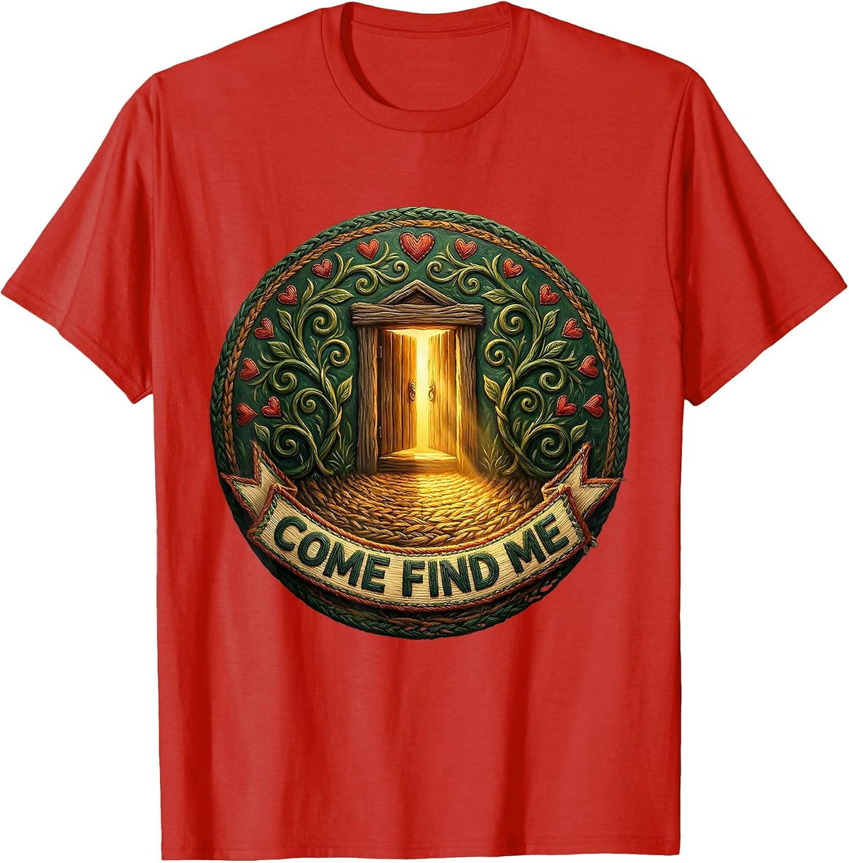 Men's Come Find Me Folk Art School Counselor Student Services Crew T-Shirt - Red