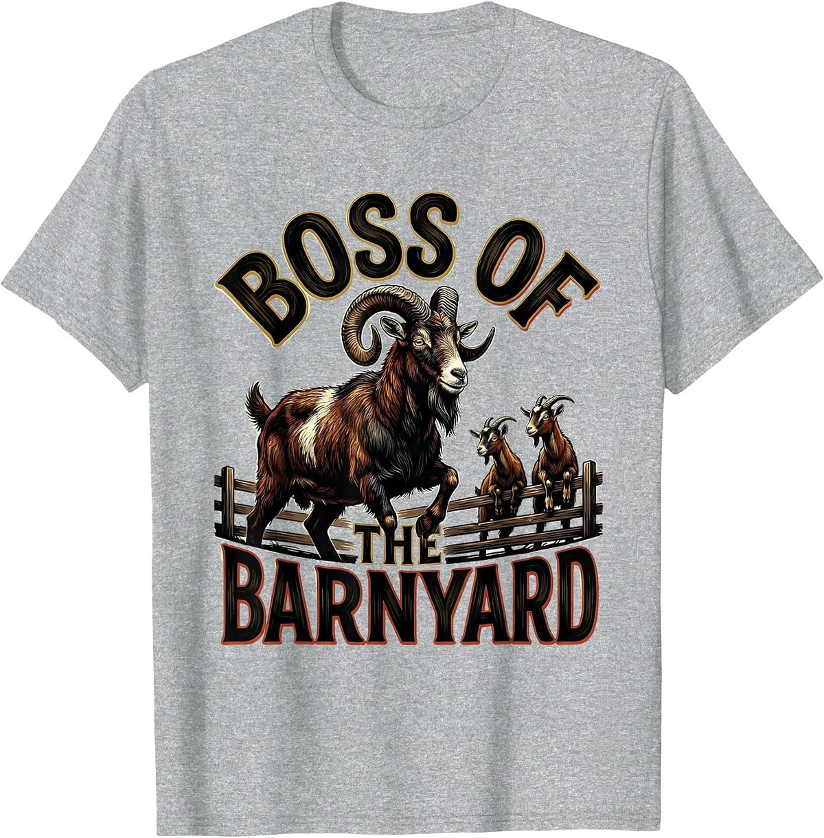 Men's Boss Of The Barnyard Funny Goat Lover Farmer Gift T-Shirt - Heather Grey