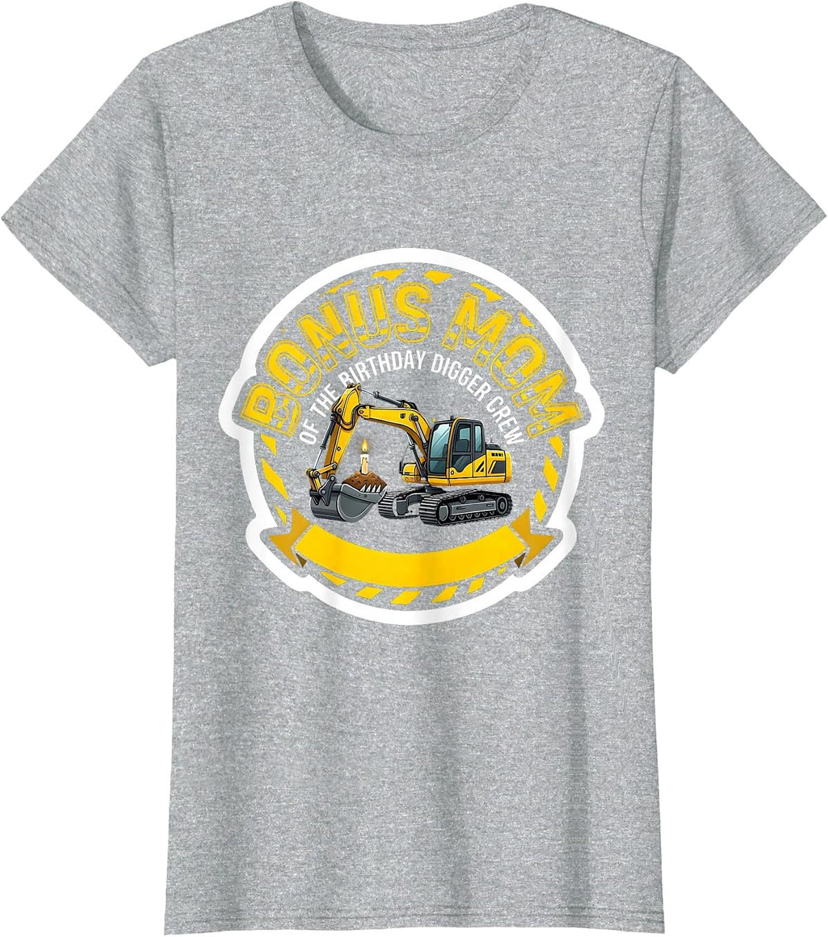 Women's Bonus Mom Of The Birthday Digger Crew Funny Construction T-Shirt - Heather Grey
