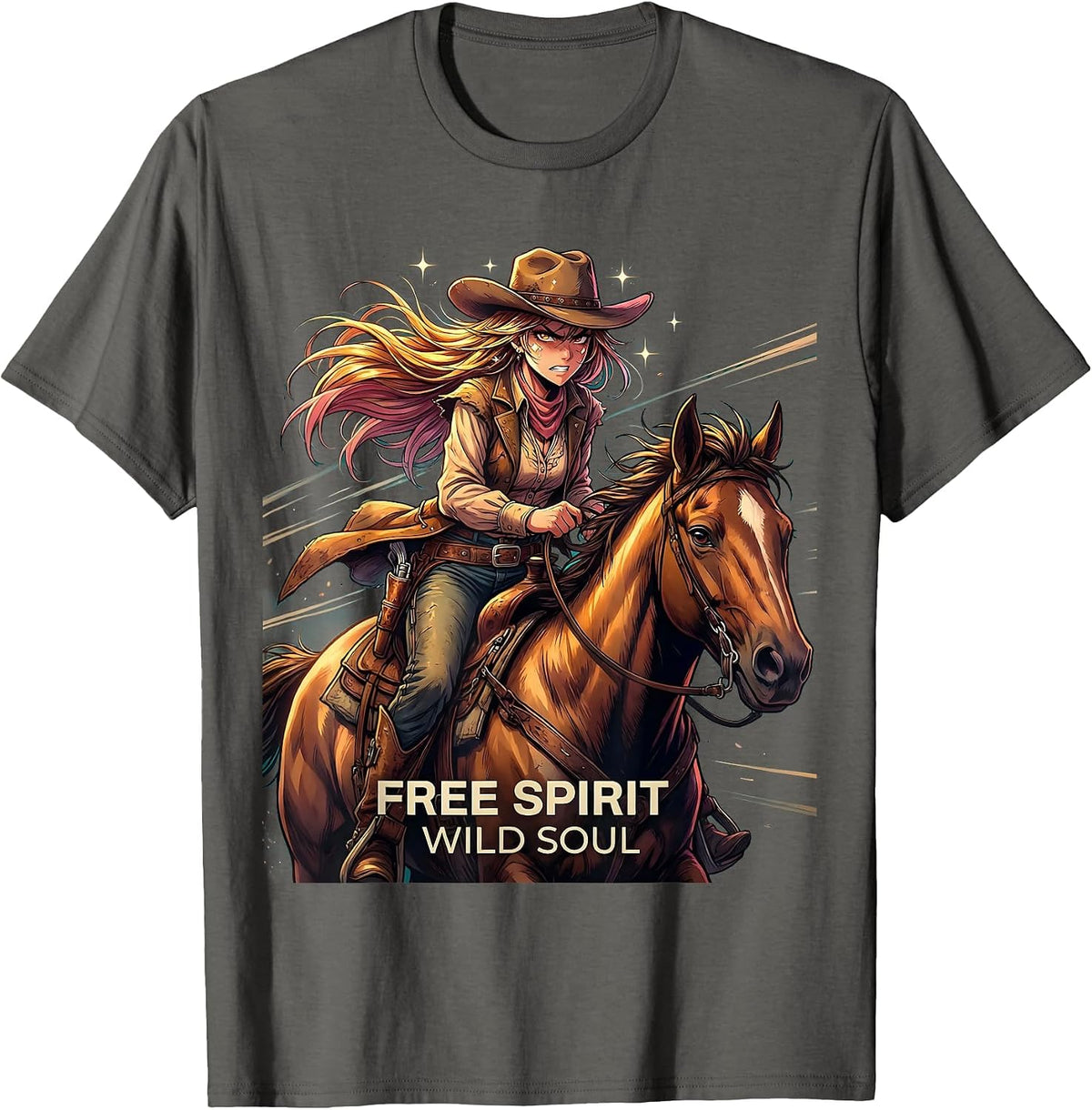 Free Spirit Wild Soul Western Boho Design T-Shirt - Asphalt Grey