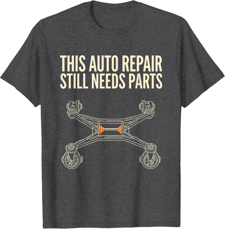 Men's This Auto Repair Still Needs Parts Funny Mechanic Skeleton T-Shirt - Dark Heather Grey