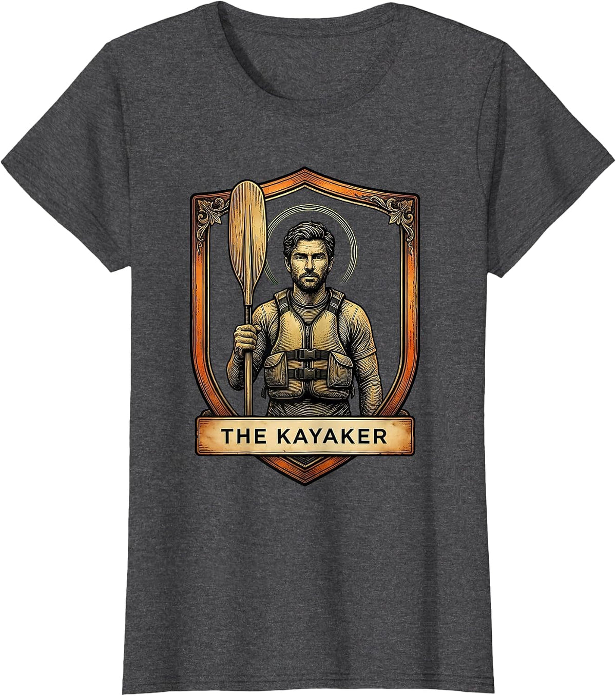 Women's The Kayaker Funny Tarot Card Kayak Paddling Water Sport T-Shirt - Dark Heather Grey