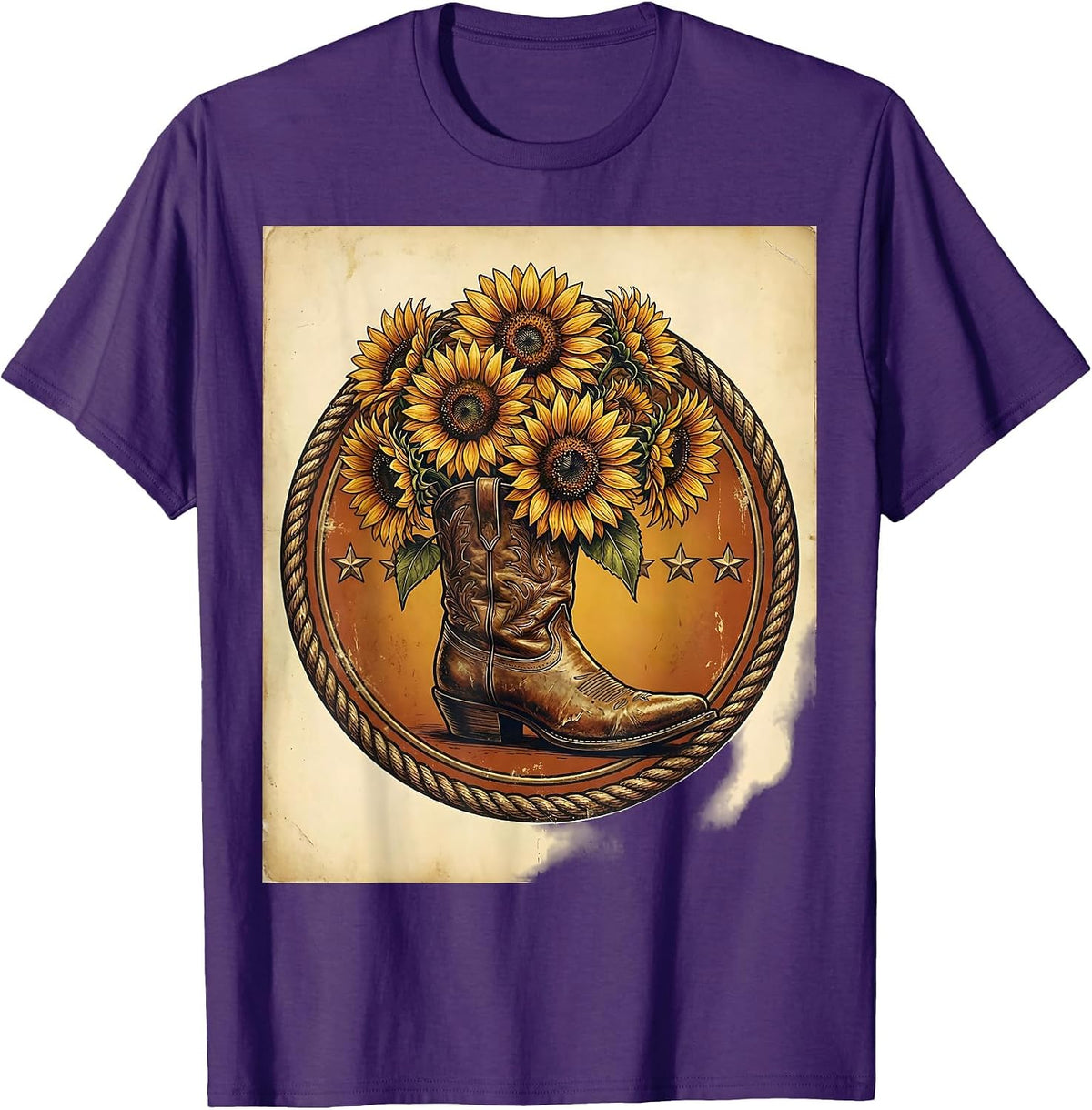 Cowgirl Boot Sunflower Blooms Rodeo Design T-Shirt - Purple