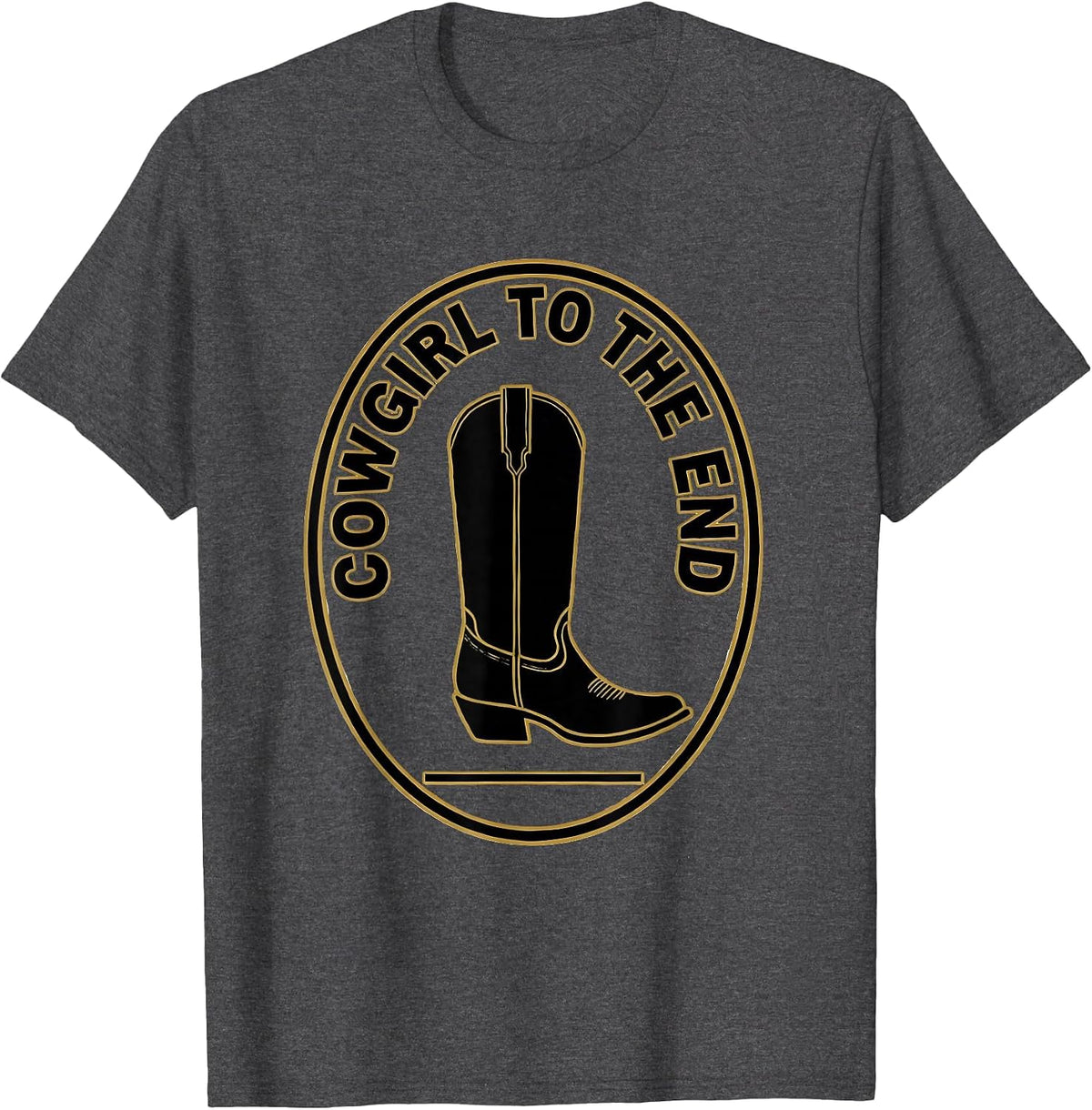 Men's Cowgirl To The End Western Rodeo Emblem Pride T-Shirt - Dark Heather Grey