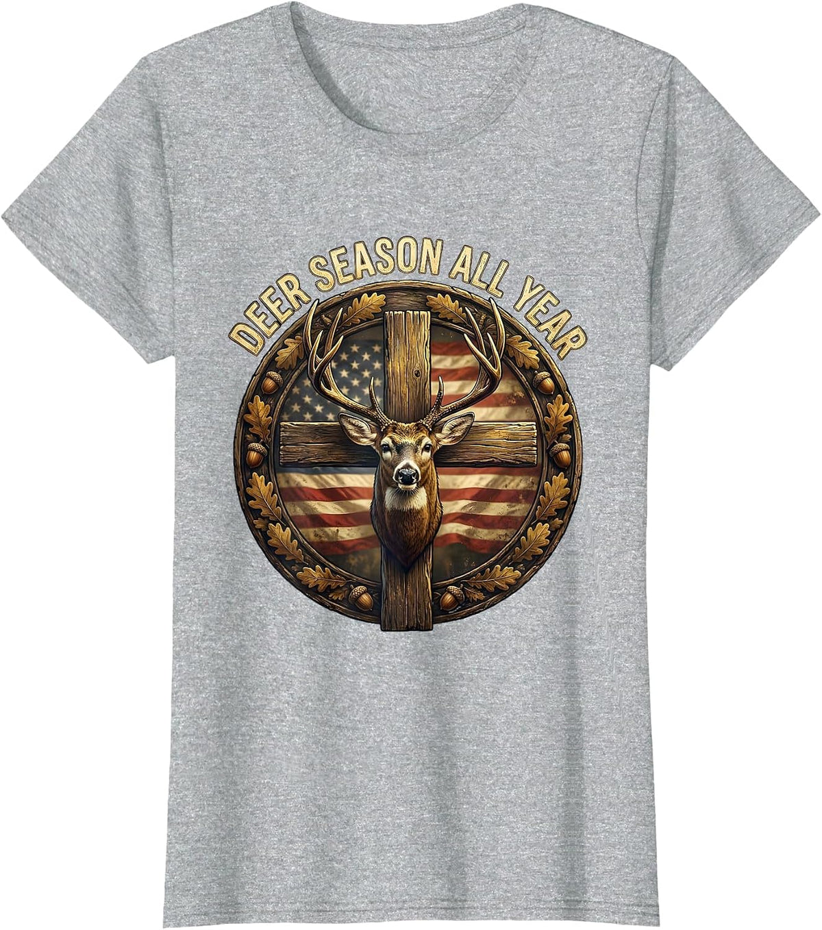 Women's Deer Season All Year Hunting Graphic Design T-Shirt - Heather Grey