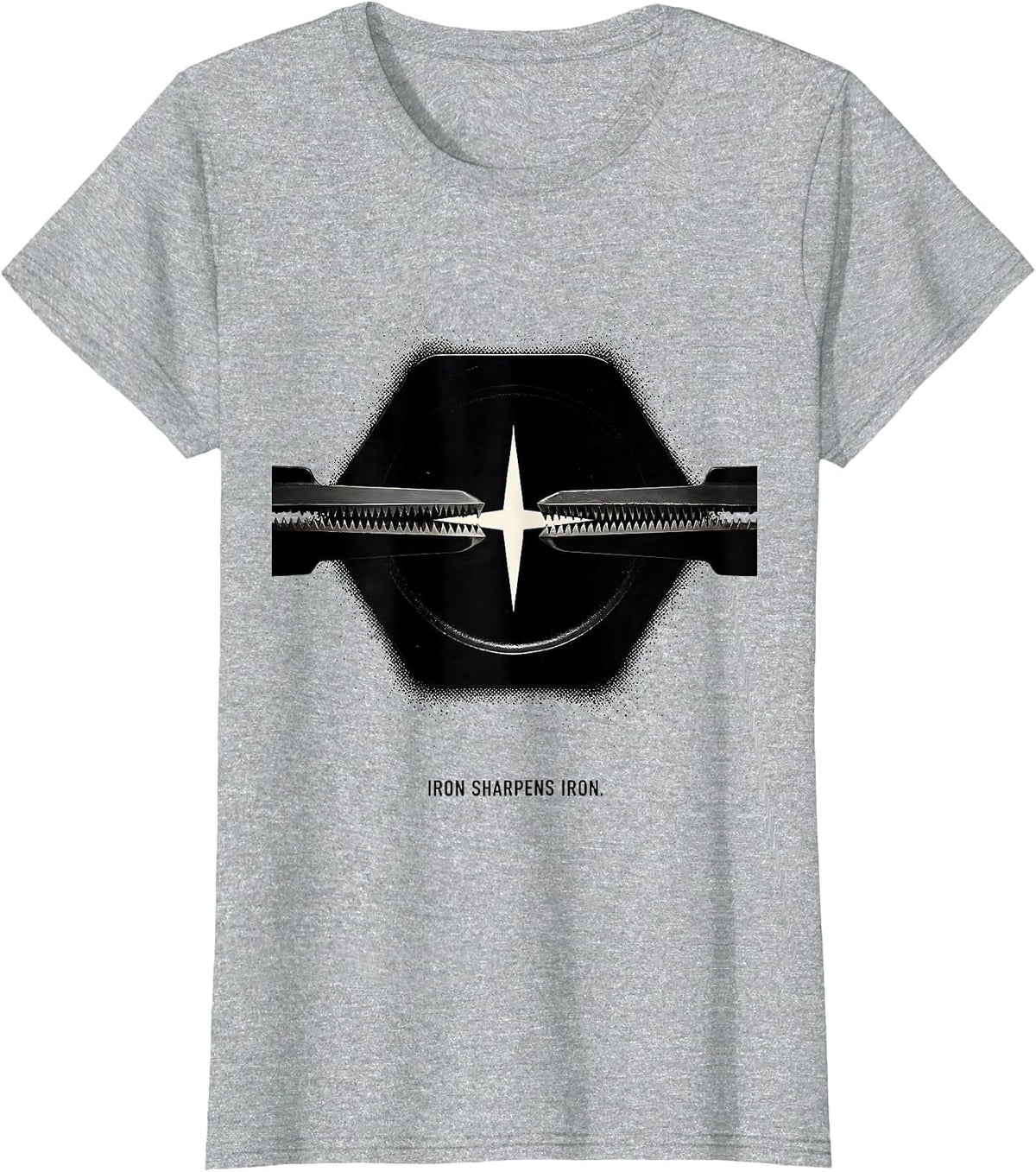 Iron Sharpens Iron Blackwork Dotwork Christian Gym Faith T-Shirt - Heather Grey
