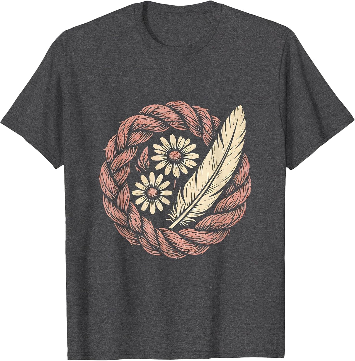 Western Wildflower Braided Hair Boho Graphic T-Shirt - Dark Heather Grey