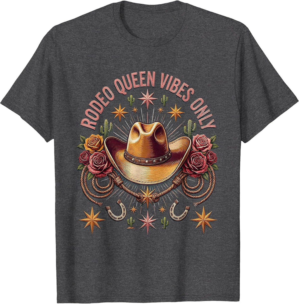 Rodeo Queen Vibes Only Cowgirl Design T-Shirt - Dark Heather Grey
