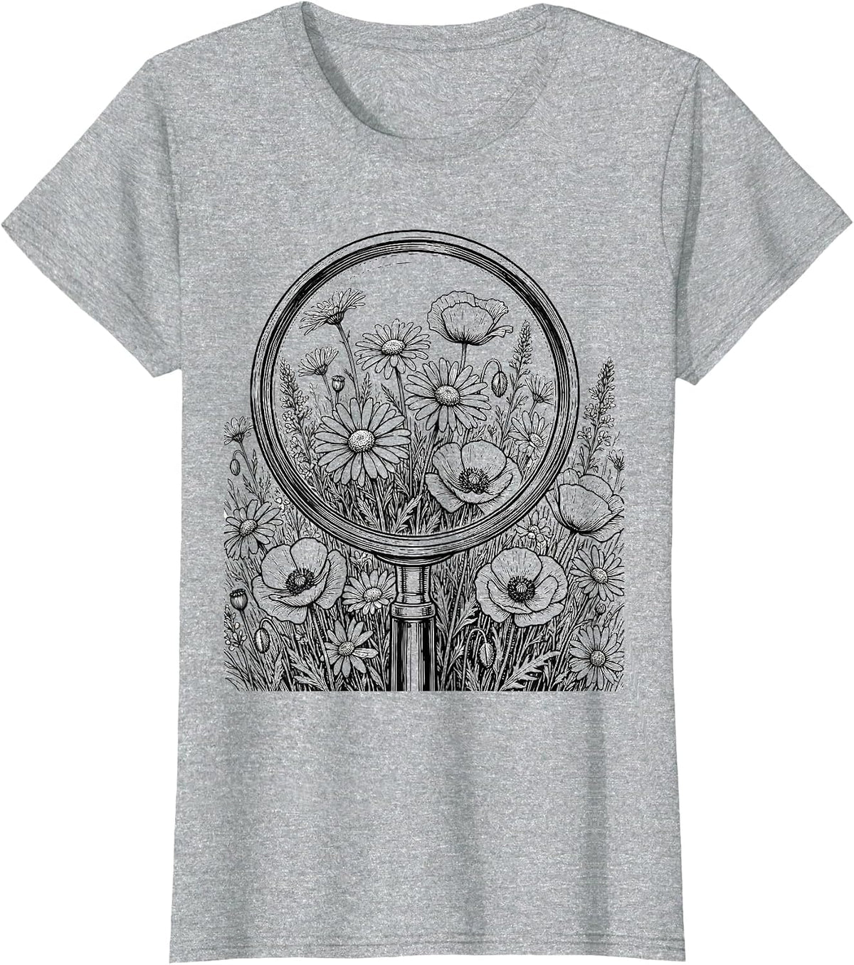 Women's School Counselor Wildflower Magnifying Glass T-Shirt - Heather Grey
