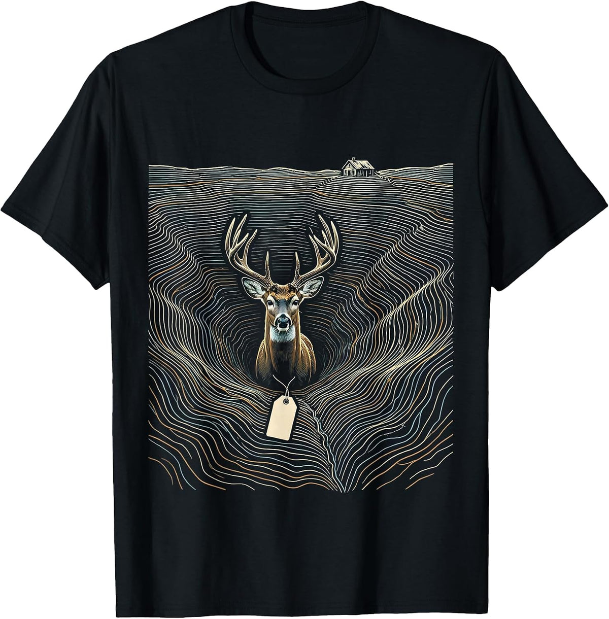 Men's Whitetail Buck Topographic Contour Deer Hunting Dad Humor T-Shirt - Black
