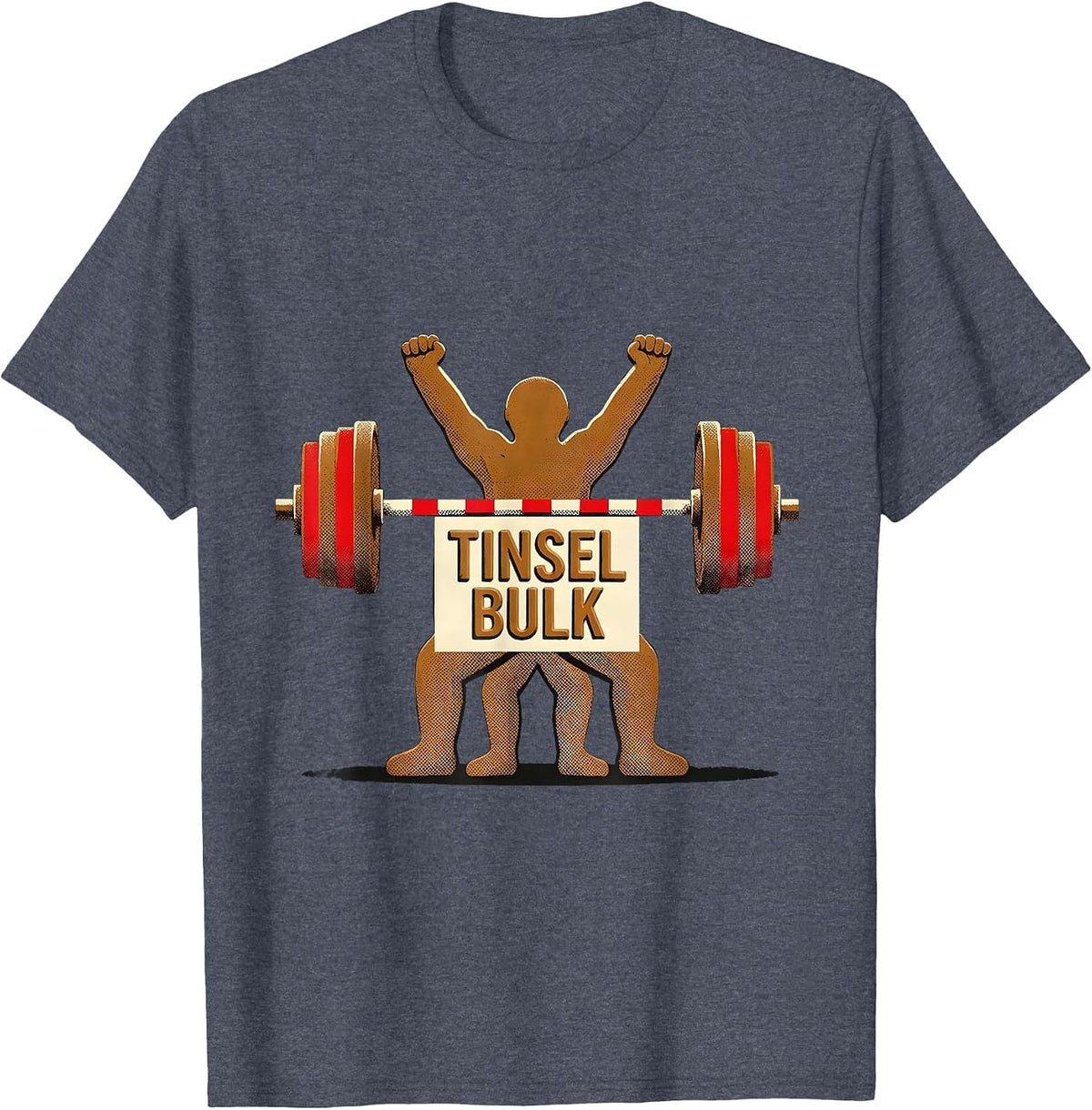 Tinsel Bulk Funny Gingerbread Man Gym Weightlifting T-Shirt - Heather Blue