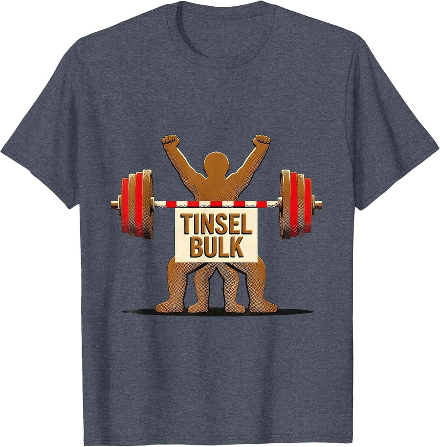 Tinsel Bulk Funny Gingerbread Man Gym Weightlifting T-Shirt - Heather Blue