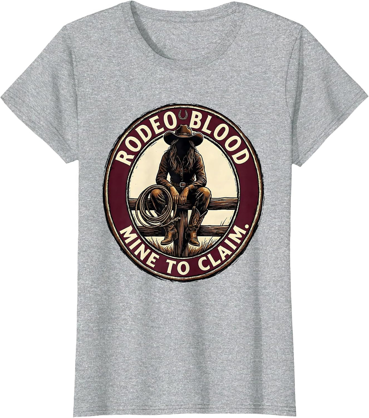 Rodeo Blood Mine To Claim Western Cowgirl Black Pride Emblem T-Shirt - Heather Grey