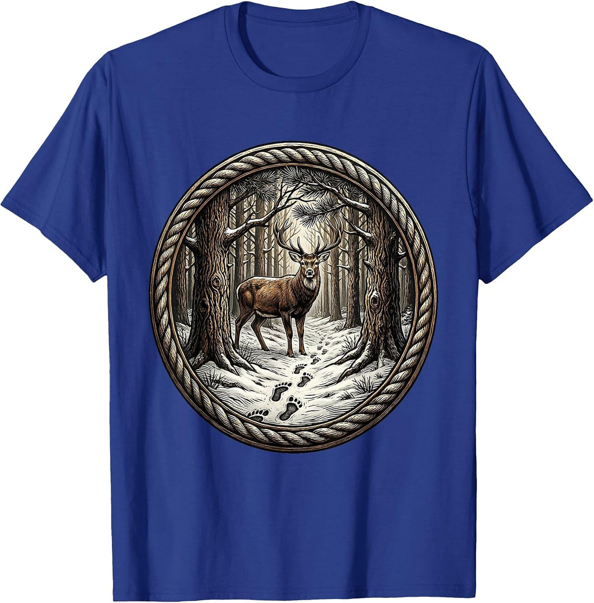 Men's Deer Tracks in Snow Camo Hunting Design T-Shirt - Royal Blue