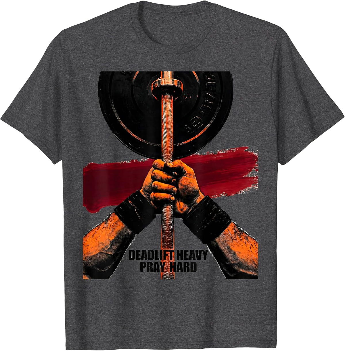 Deadlift Heavy Pray Hard Christian Gym Faith Motivation T-Shirt - Dark Heather Grey