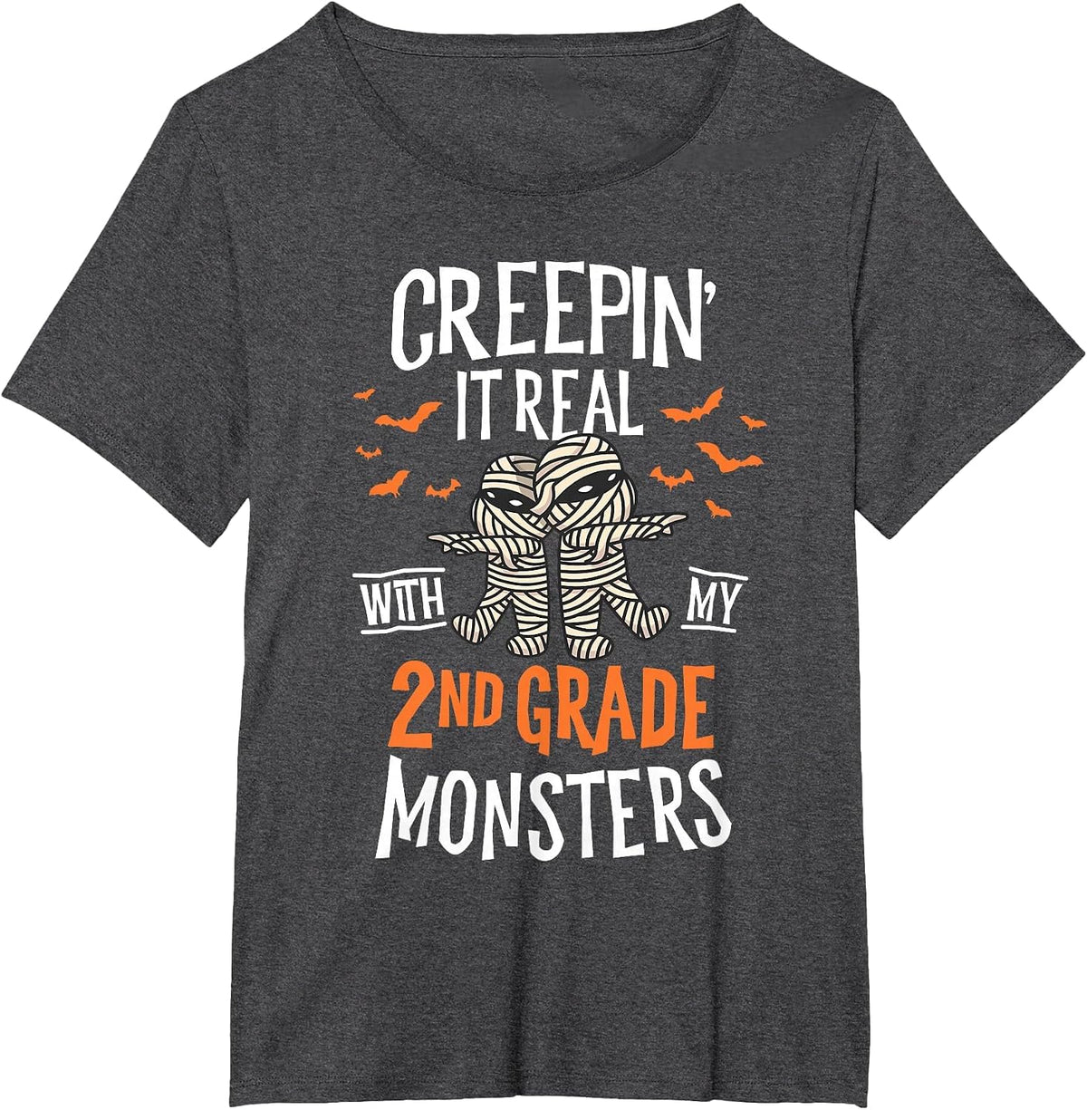 Creepin It Real with My 2nd Grade Monsters Halloween Teacher T-Shirt - Dark Heather Grey