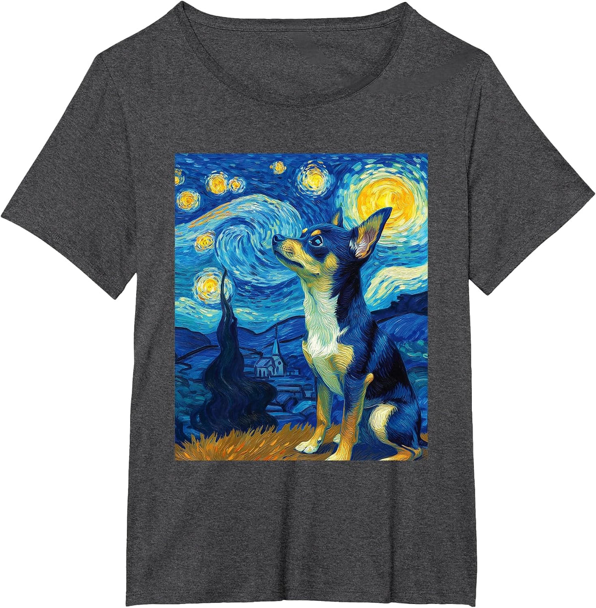 Chihuahua Dog Van Gogh Starry Night Graphic T-Shirt - Dark Heather Grey