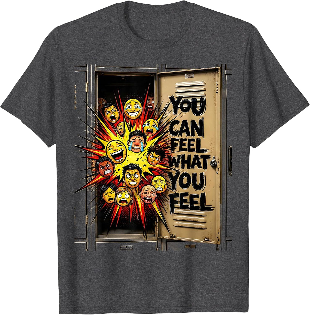 Men's You Can Feel What You Feel Comic Book Mental Health T-Shirt - Dark Heather Grey