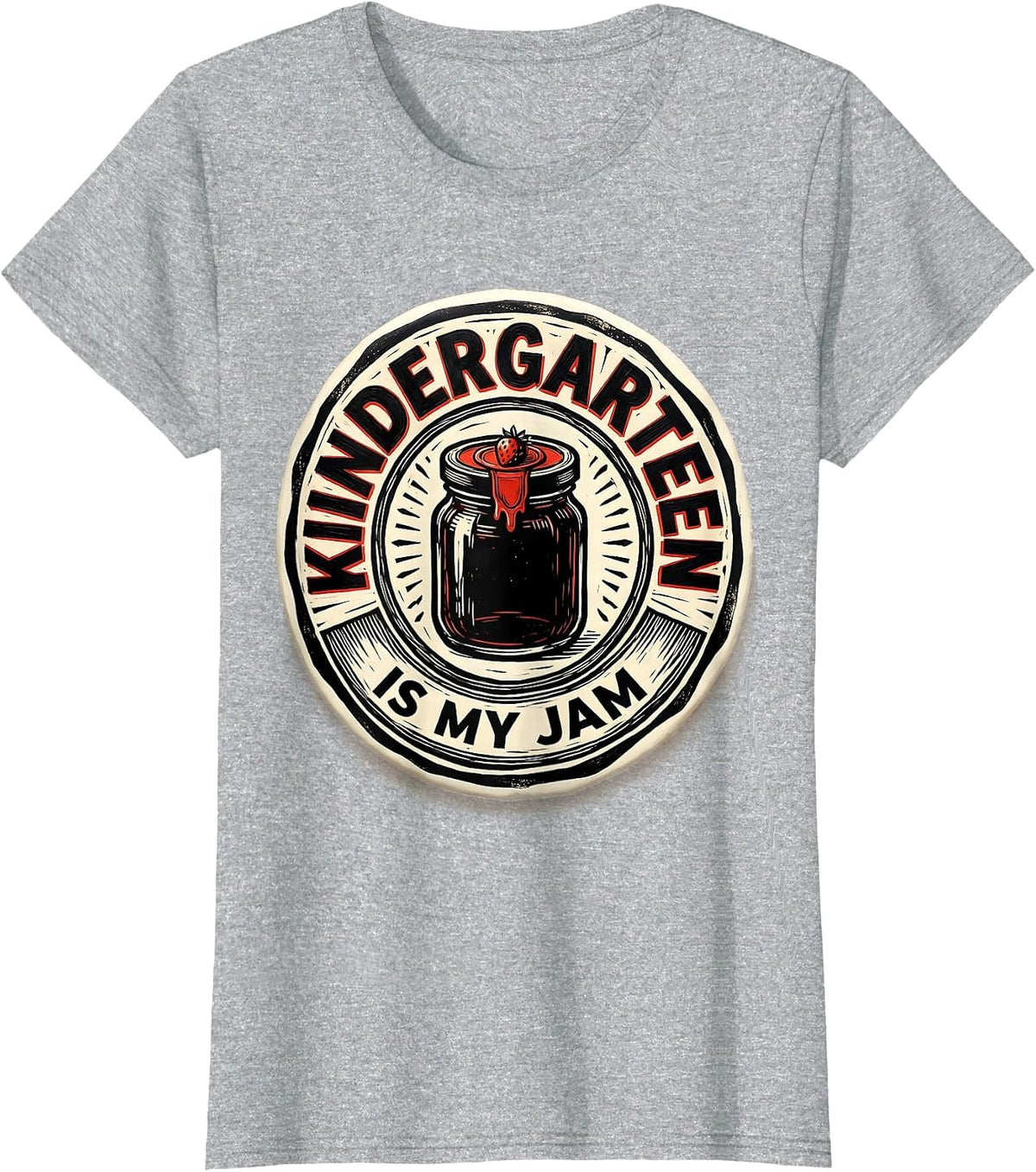 Women's Kindergarten Is My Jam Strawberry Teacher Back to School T-Shirt - Heather Grey
