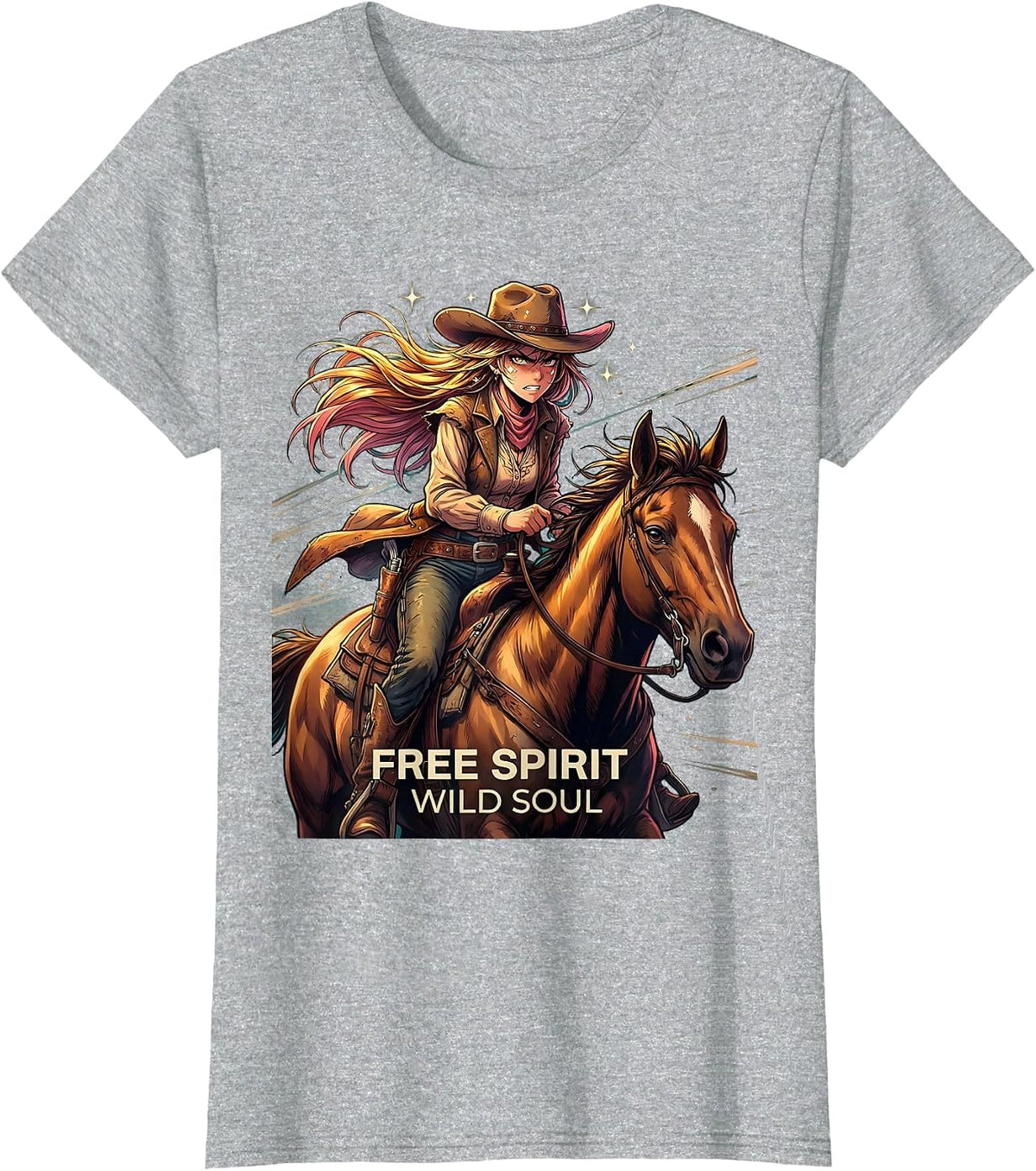 Free Spirit Wild Soul Western Boho Design T-Shirt - Heather Grey