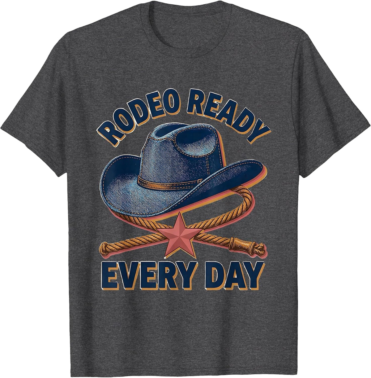 Men's Denim Cowgirl Rodeo Ready Every Day Design T-Shirt - Dark Heather Grey