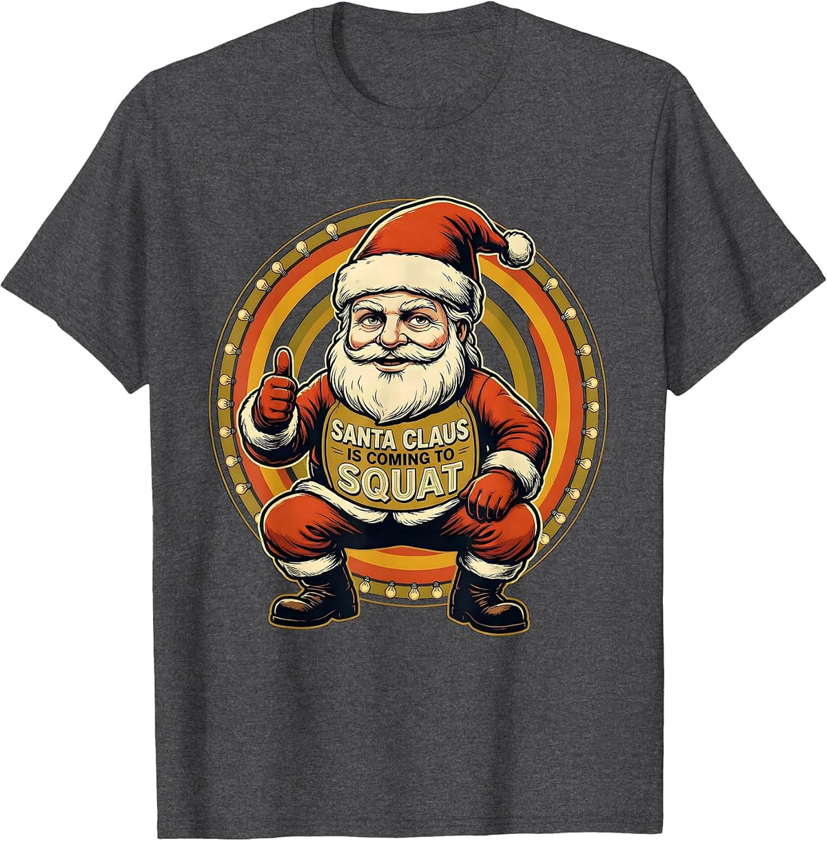 Men's Santa Claus Is Coming to Squat Funny Christmas Gym T-Shirt - Dark Heather Grey