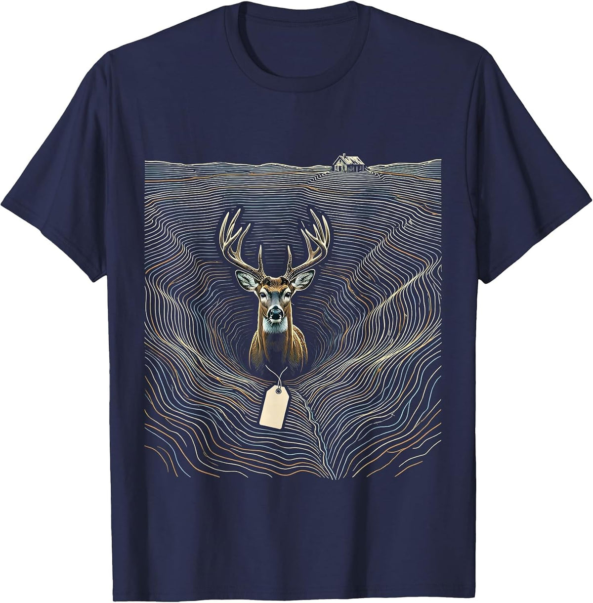 Men's Whitetail Buck Topographic Contour Deer Hunting Dad Humor T-Shirt - Navy Blue