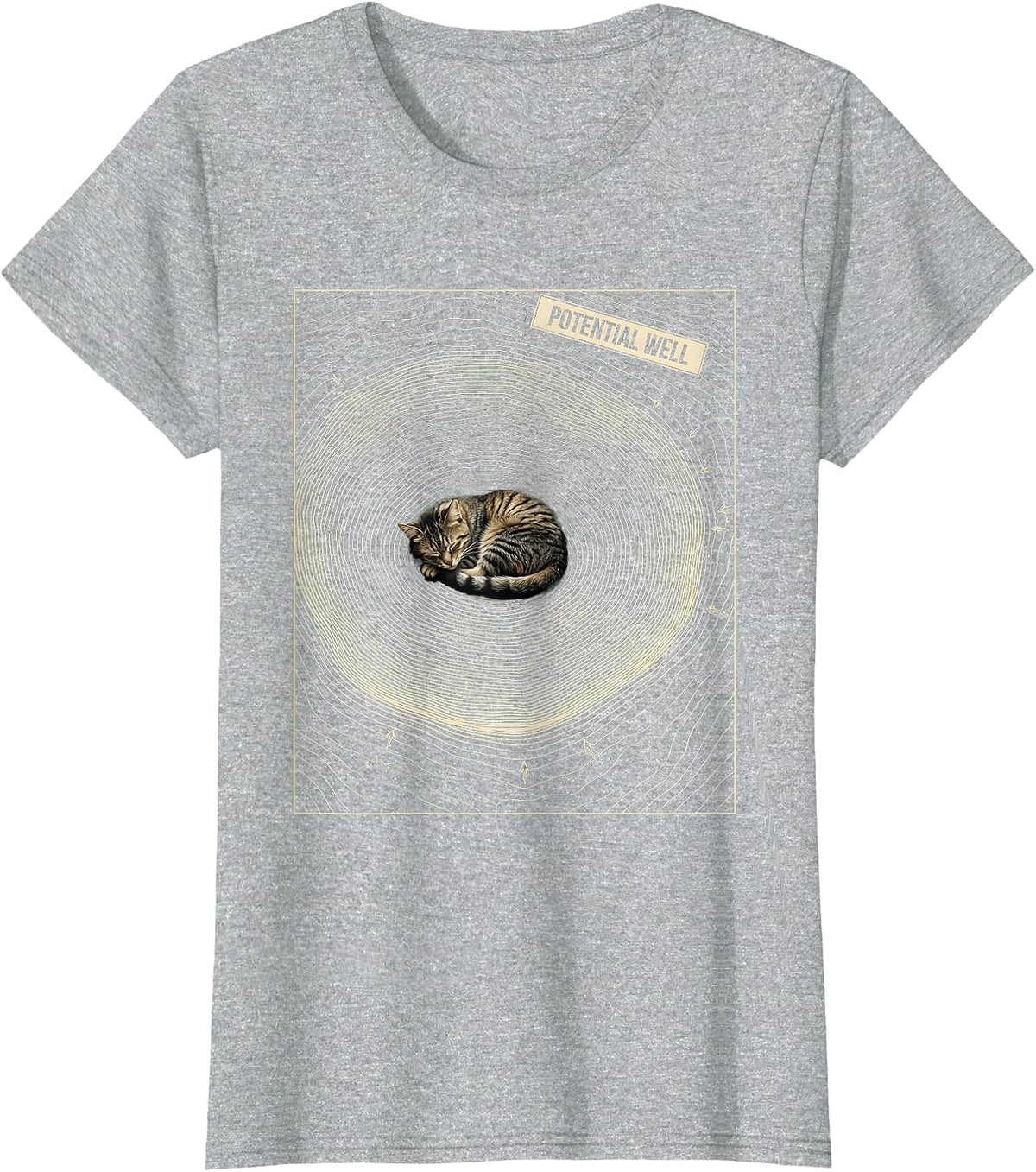 Women's Potential Well Topographic Contour Funny Cat Science Pun T-Shirt - Heather Grey