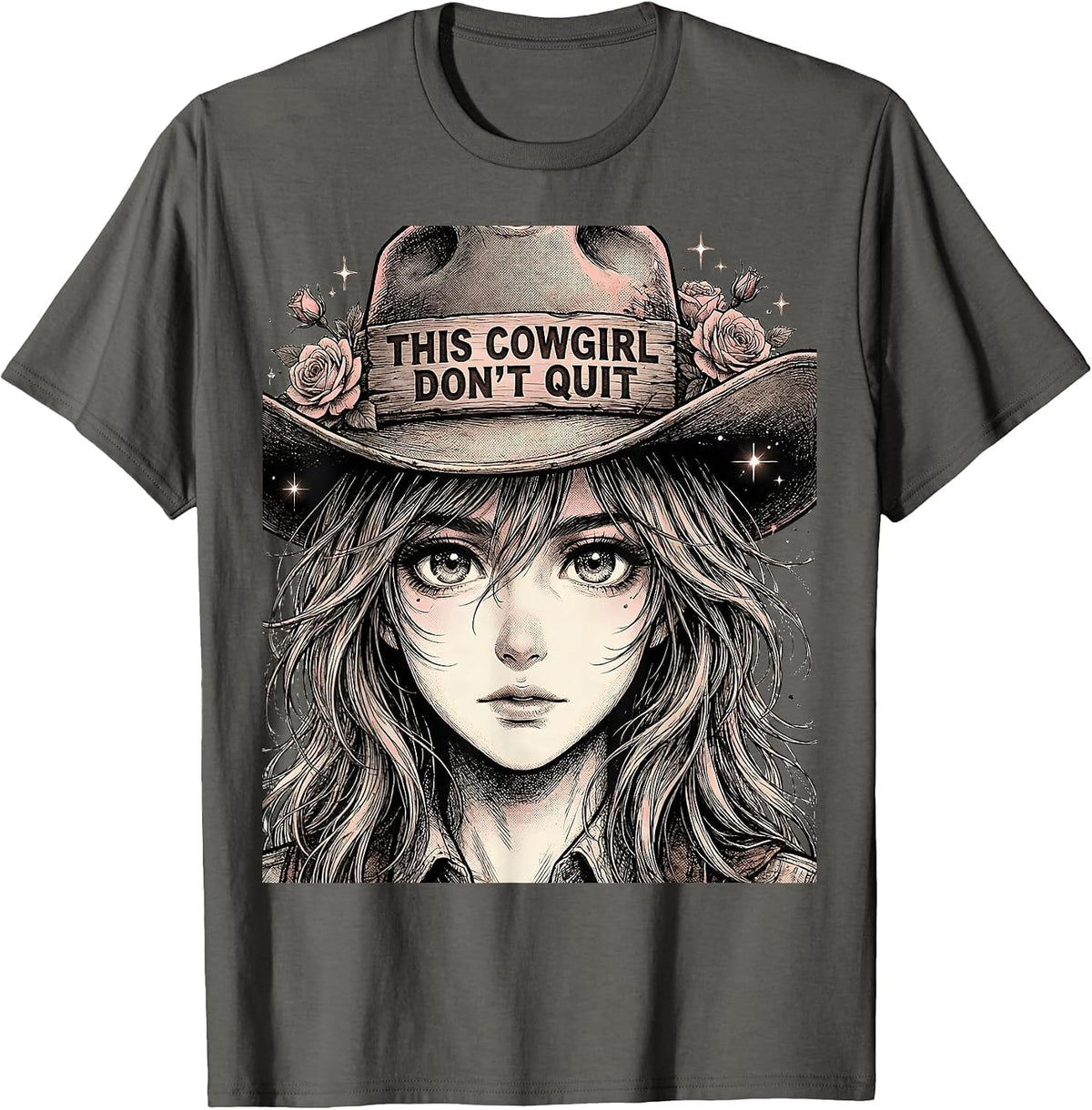 This Cowgirl Don't Quit Rodeo Design T-Shirt - Asphalt Grey