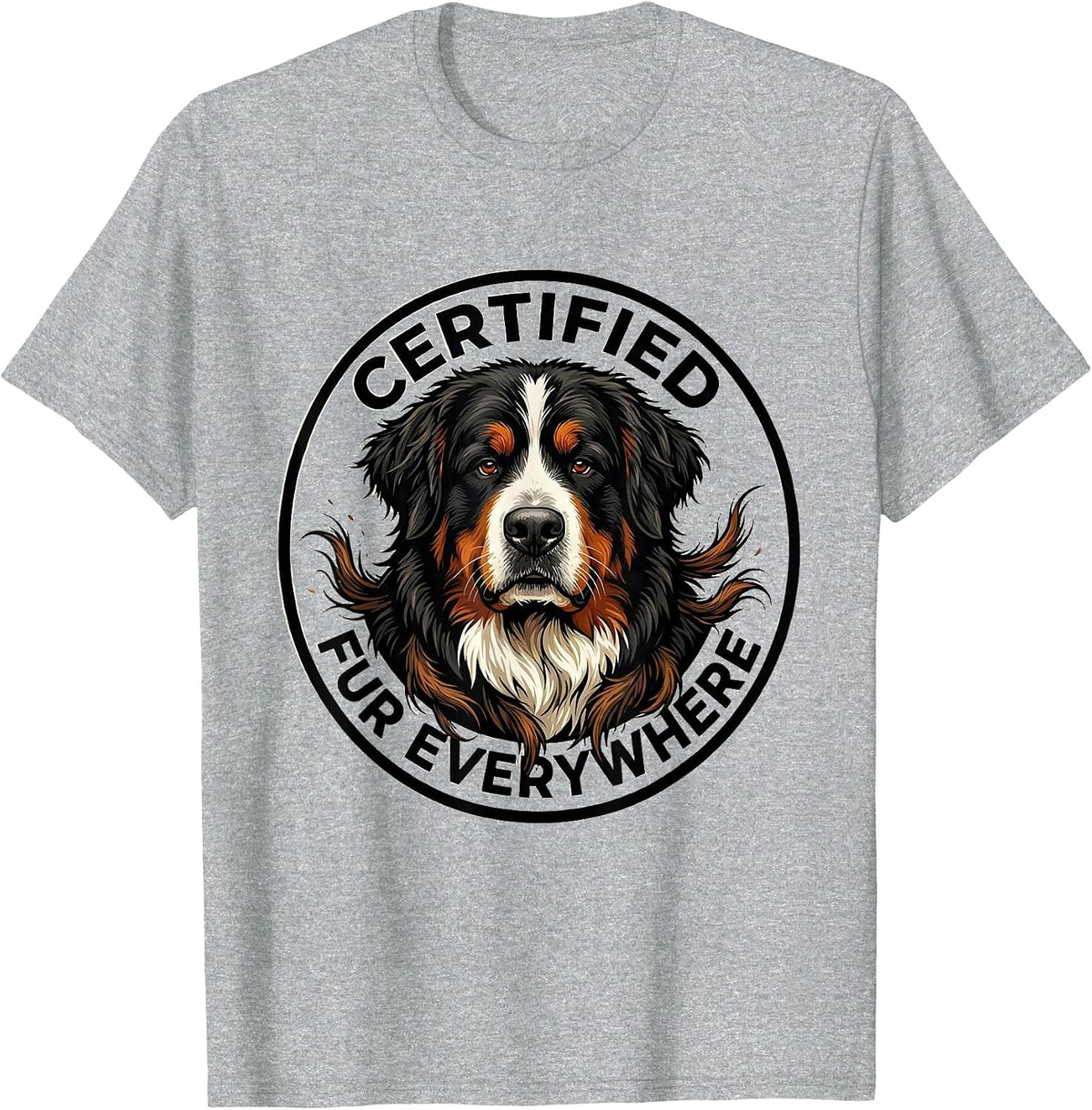 Men's Certified Fur Everywhere Funny Bernedoodle Dog Lover Humor T-Shirt - Heather Grey