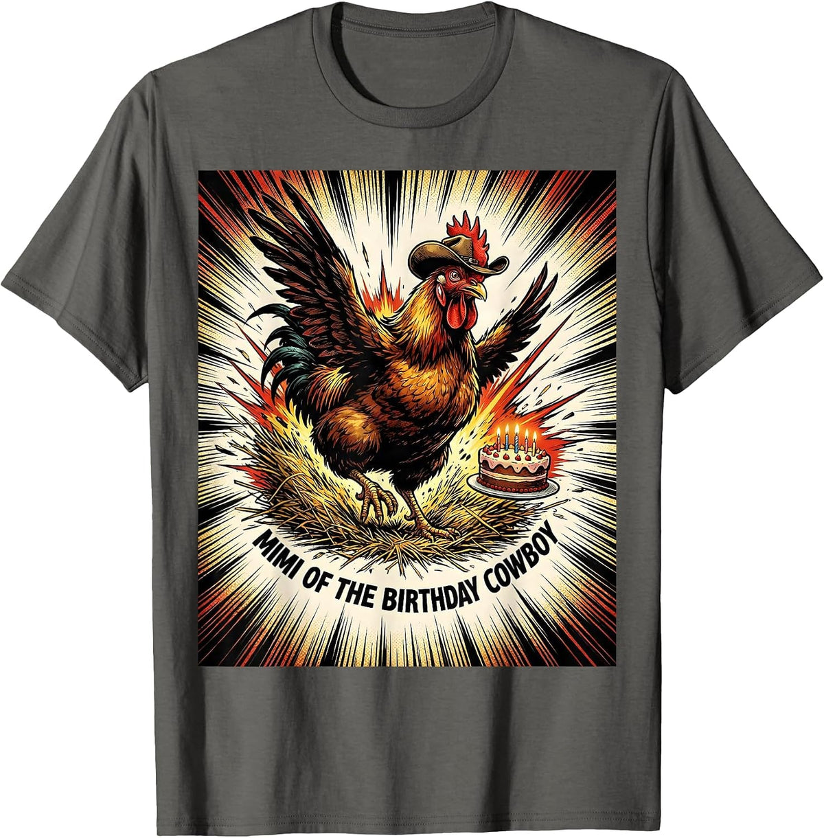 Men's Mimi Of The Birthday Cowboy Comic Book Farm Cowgirl Family T-Shirt - Asphalt Grey