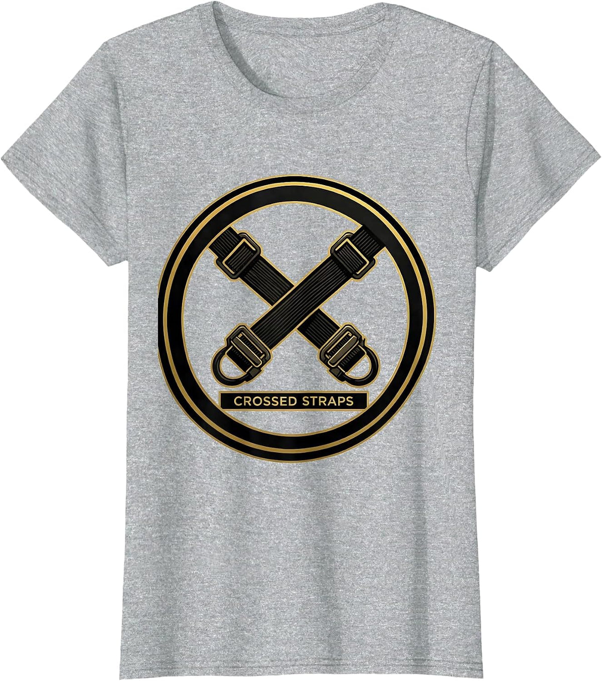 Women's Costume Crest Crossed Straps Funny Gym Workout Halloween Pun T-Shirt - Heather Grey