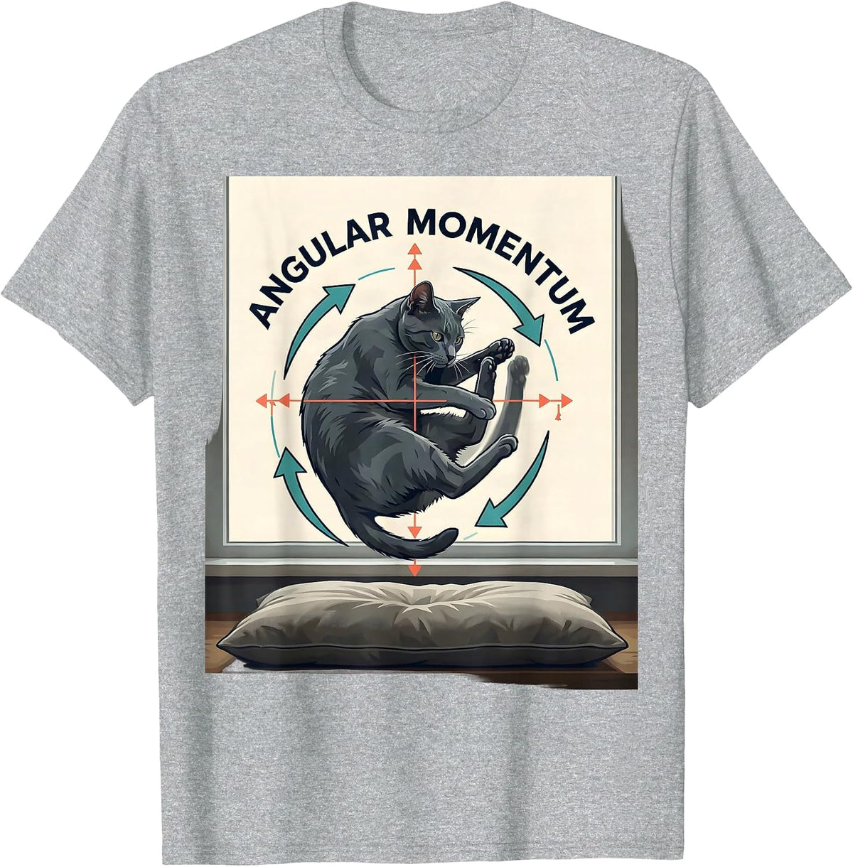 Men's Angular Momentum Funny Cat Physics Humor Design Cat Owner T-Shirt - Heather Grey