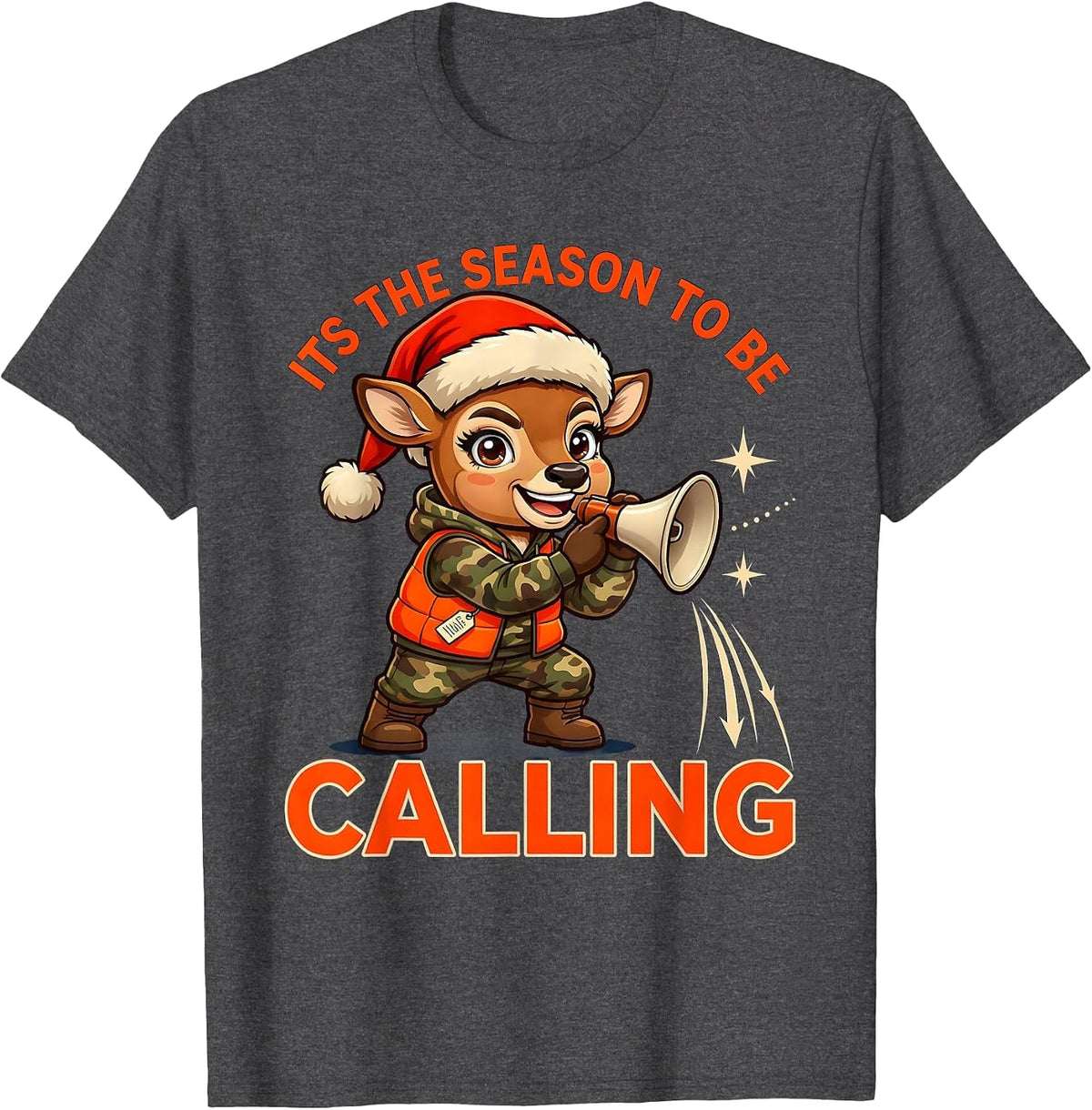 Men's ITS THE SEASON TO BE CALLING Funny Deer Hunter Christmas T-Shirt - Dark Heather Grey
