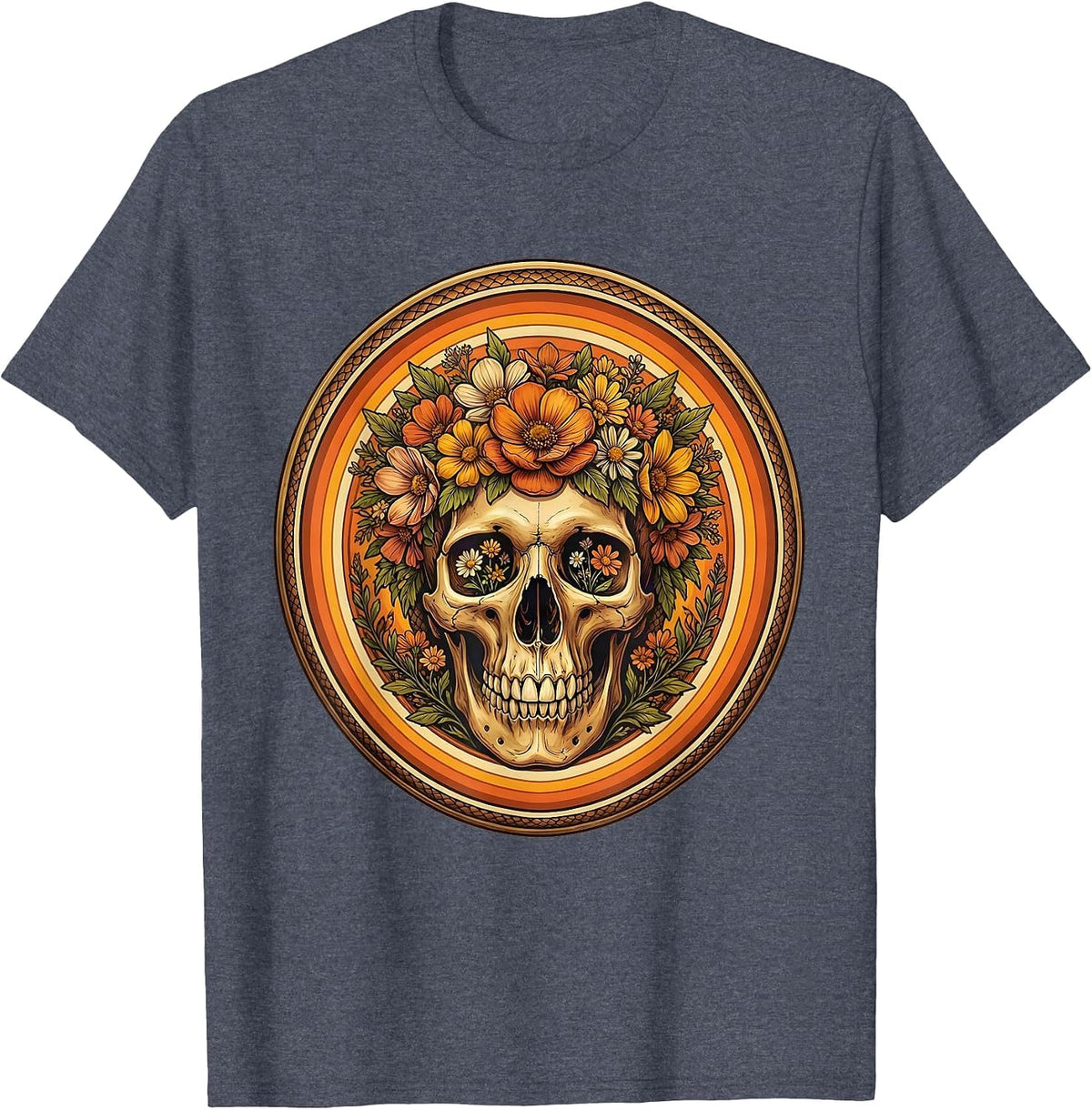 Men's Snake Skull Flower Crown Western Boho Graphic T-Shirt - Heather Blue