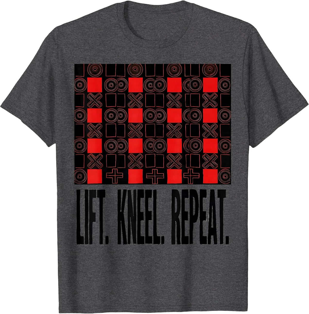 Lift. Kneel. Repeat. Geometric Christian Gym Workout T-Shirt - Dark Heather Grey