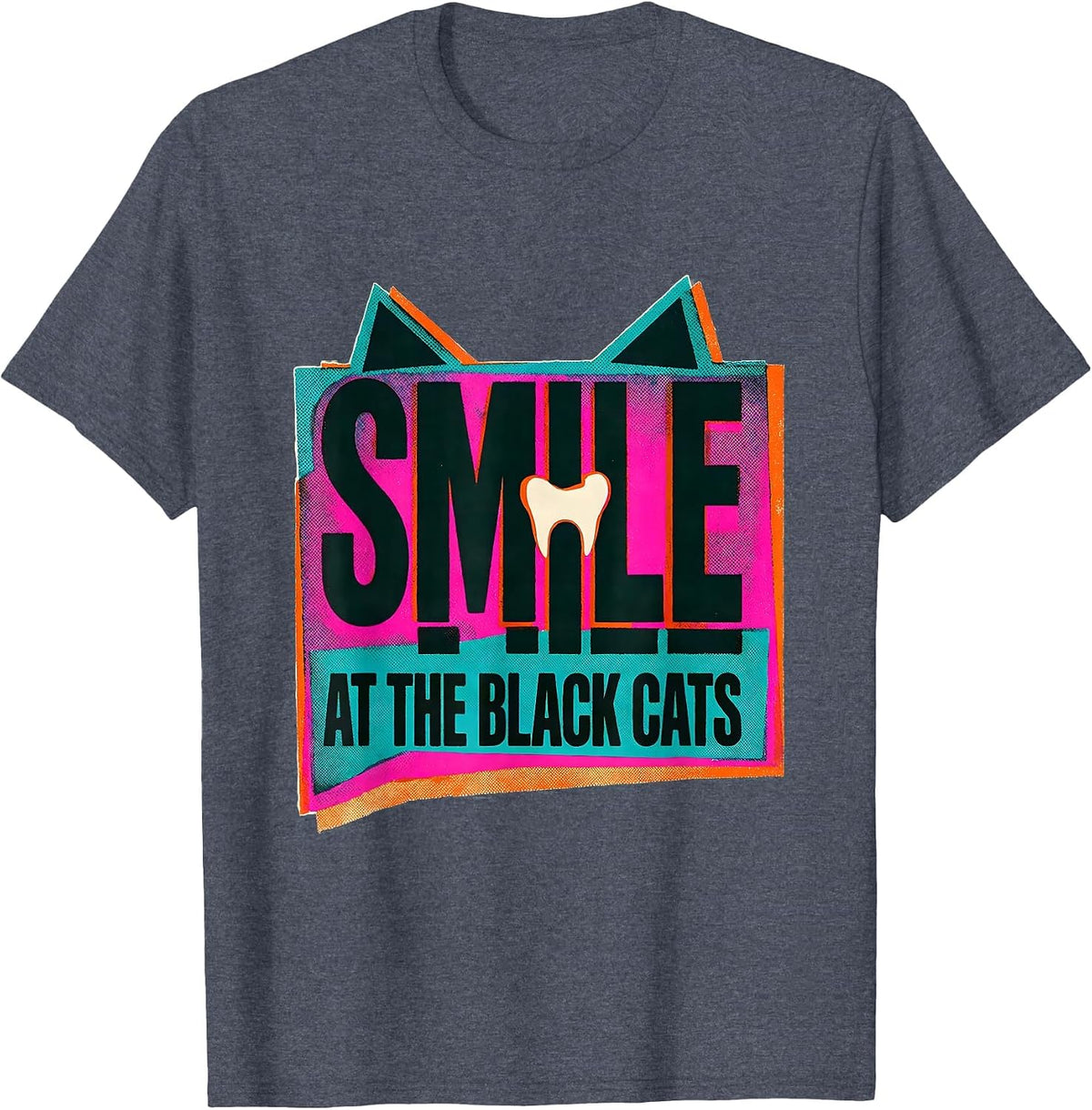 Smile at the Black Cats Risograph Halloween Dentist Dental T-Shirt - Heather Blue