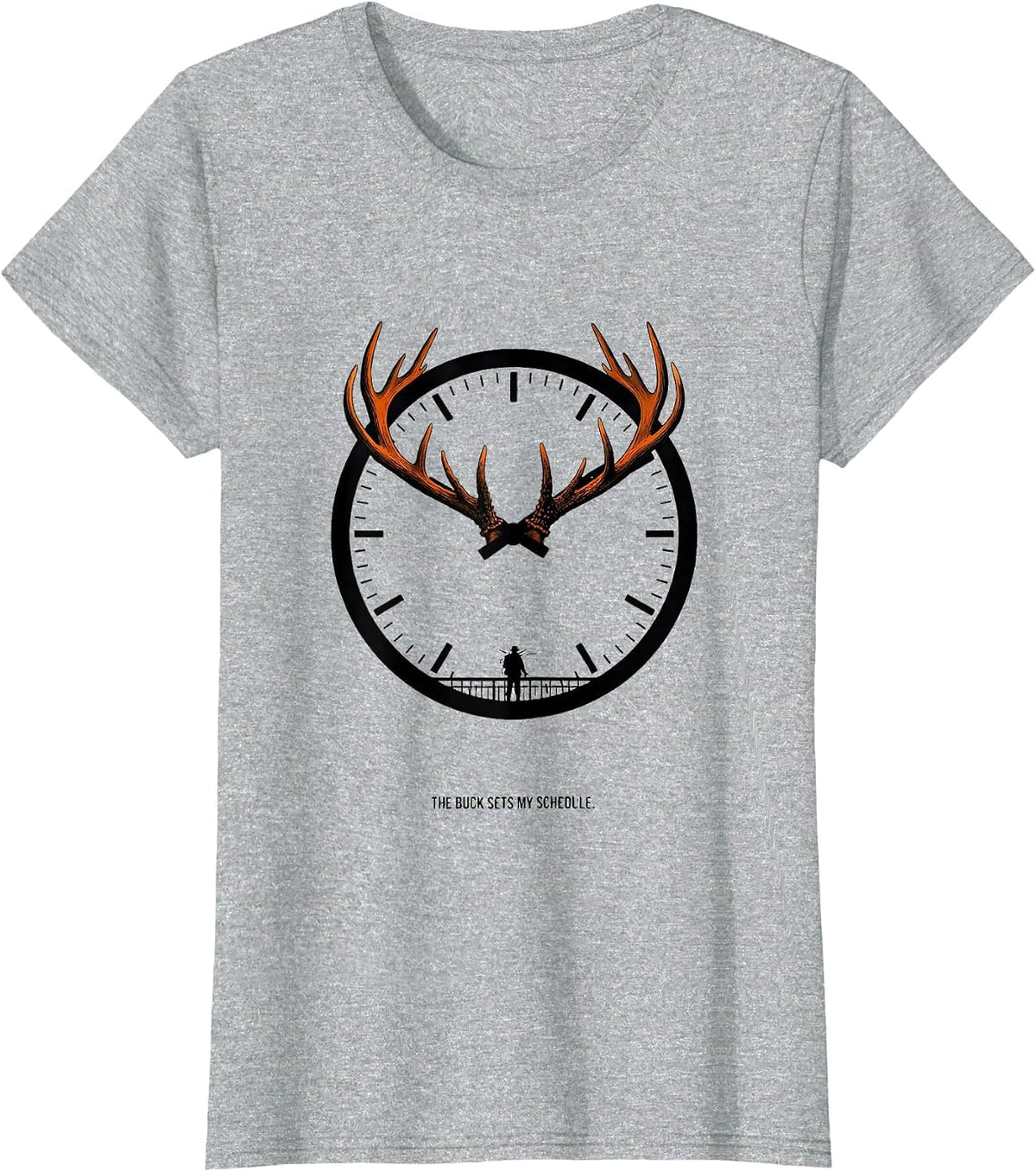 The Buck Sets My Schedule Funny Deer Hunting Dad Humor T-Shirt - Heather Grey