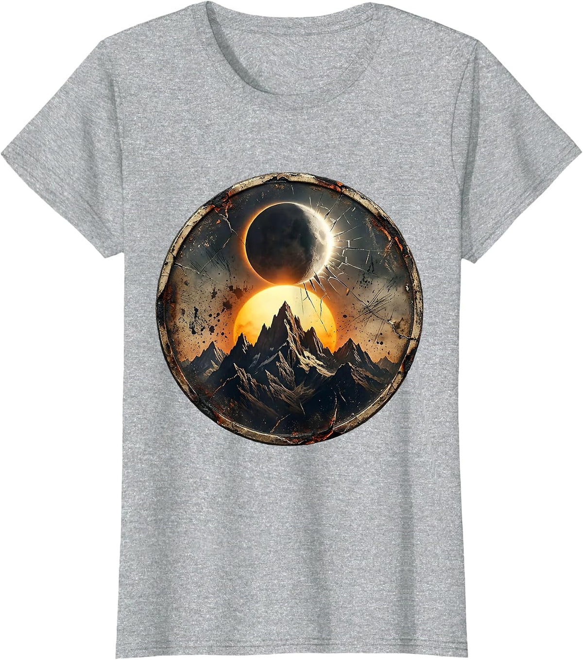 Eclipse Over Mountain Range Graphic Tee T-Shirt - Heather Grey