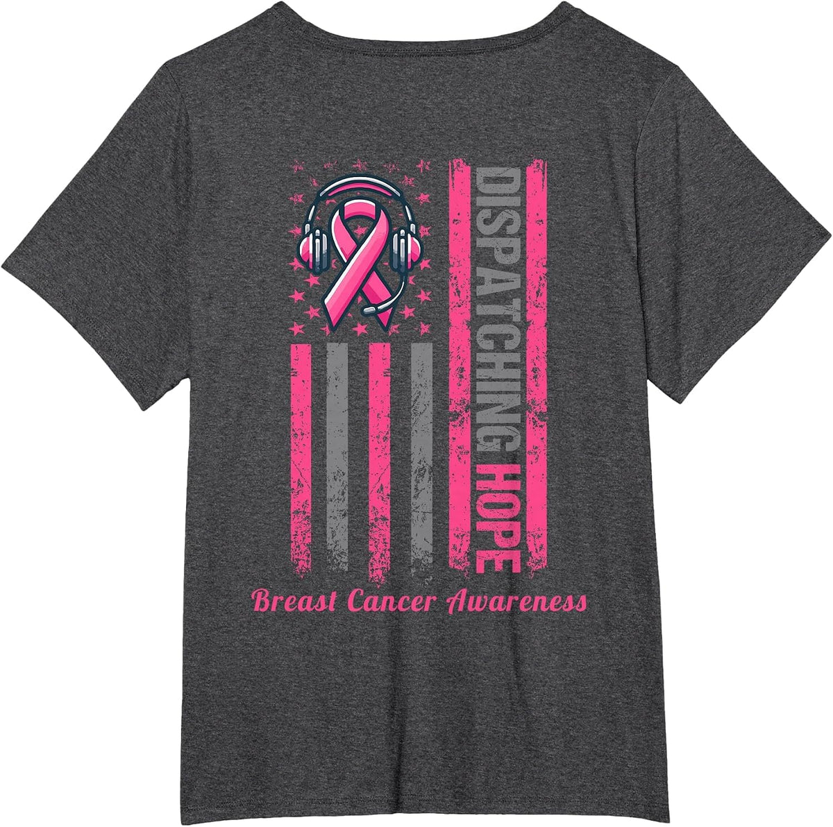 (ON Back) Dispatcher Breast Cancer Awareness Pink Ribbon T-Shirt - Dark Heather Grey