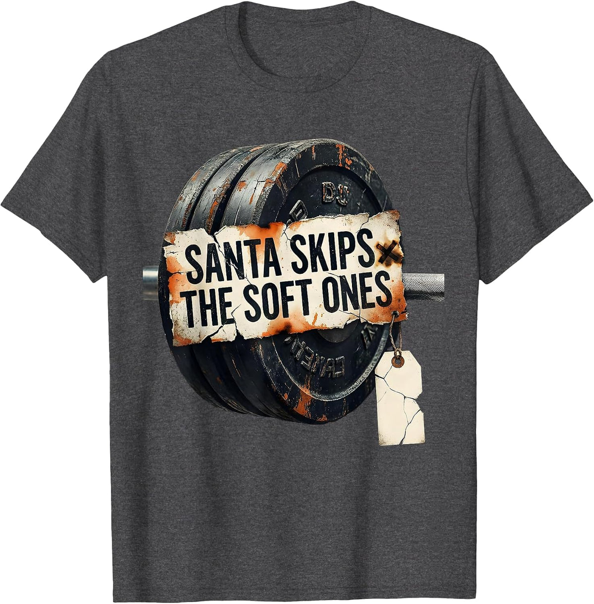 Santa Skips The Soft Ones Distressed Funny Christmas Gym T-Shirt - Dark Heather Grey