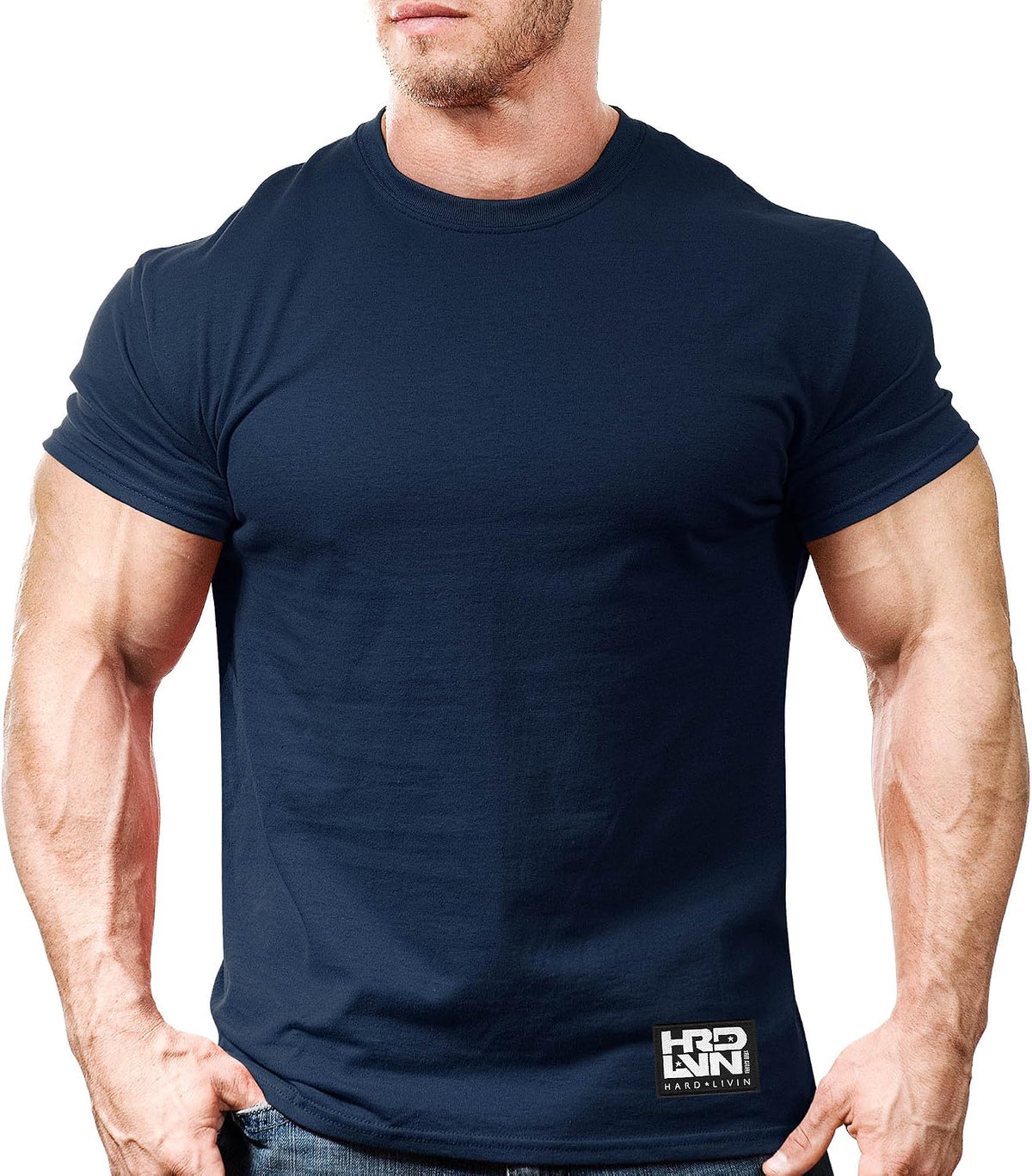 Monsta Clothing Co. Men's Bodybuilding Workout (HRD-LVN Classic-000) Gym T-Shirt - Navy