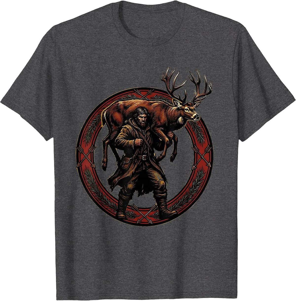 Deer Carrier Hunting Wilderness Graphic T-Shirt - Dark Heather Grey