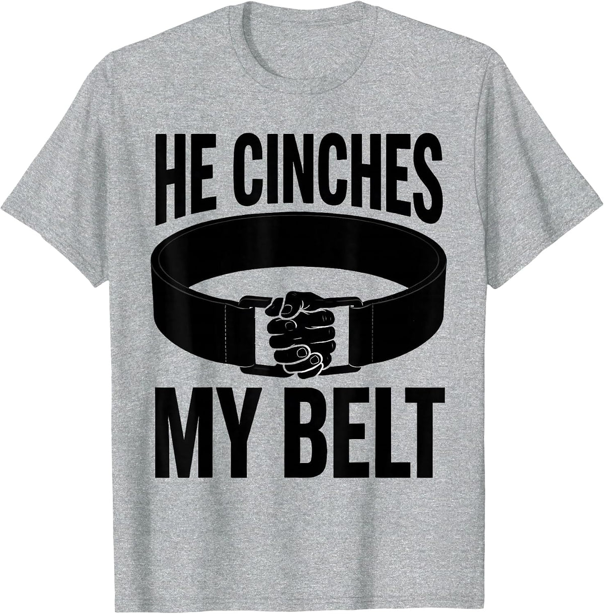 Men's He Cinches My Belt Christian Gym Faith Fitness Motivation T-Shirt - Heather Grey