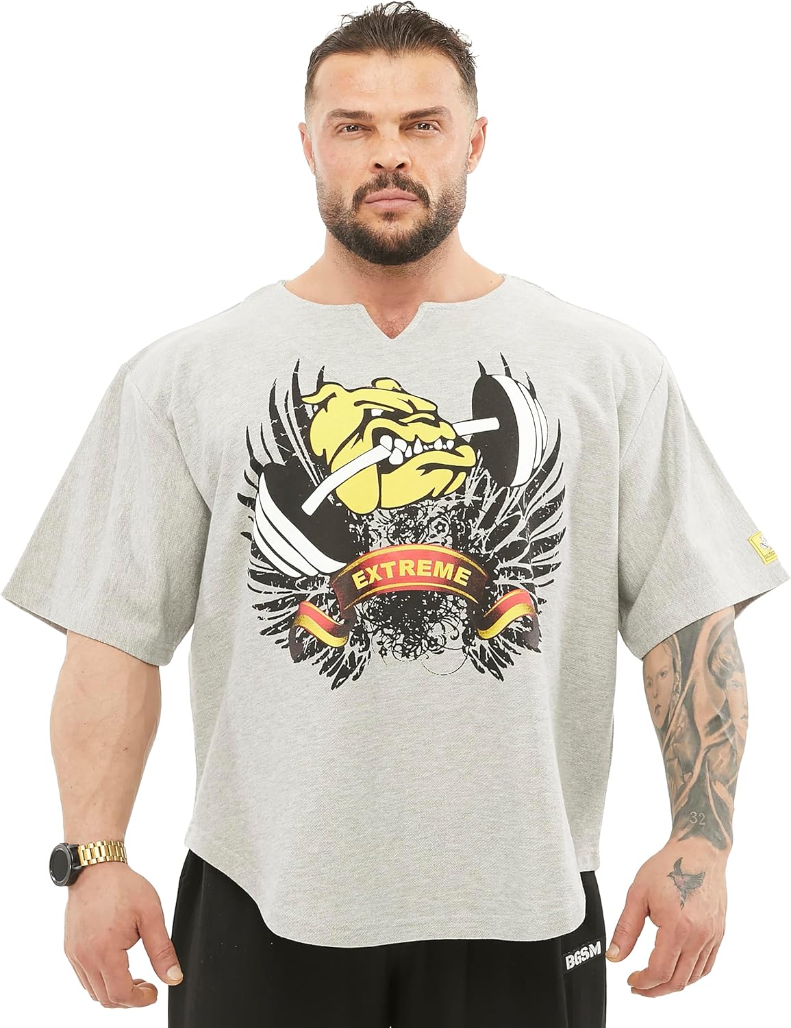 Men's Oversize Gym Lifestyle T-Shirt, Thick Texture Cotton, Comfort Design, Performance Top - Grey