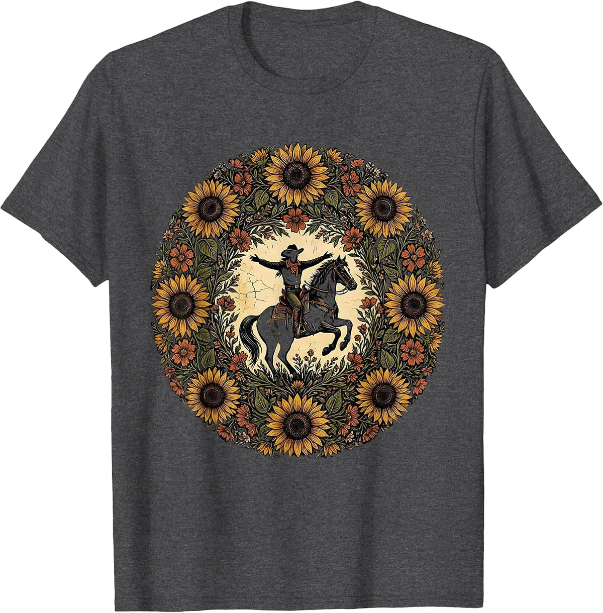 Cowgirl Standing on Horseback Rodeo Graphic T-Shirt - Dark Heather Grey