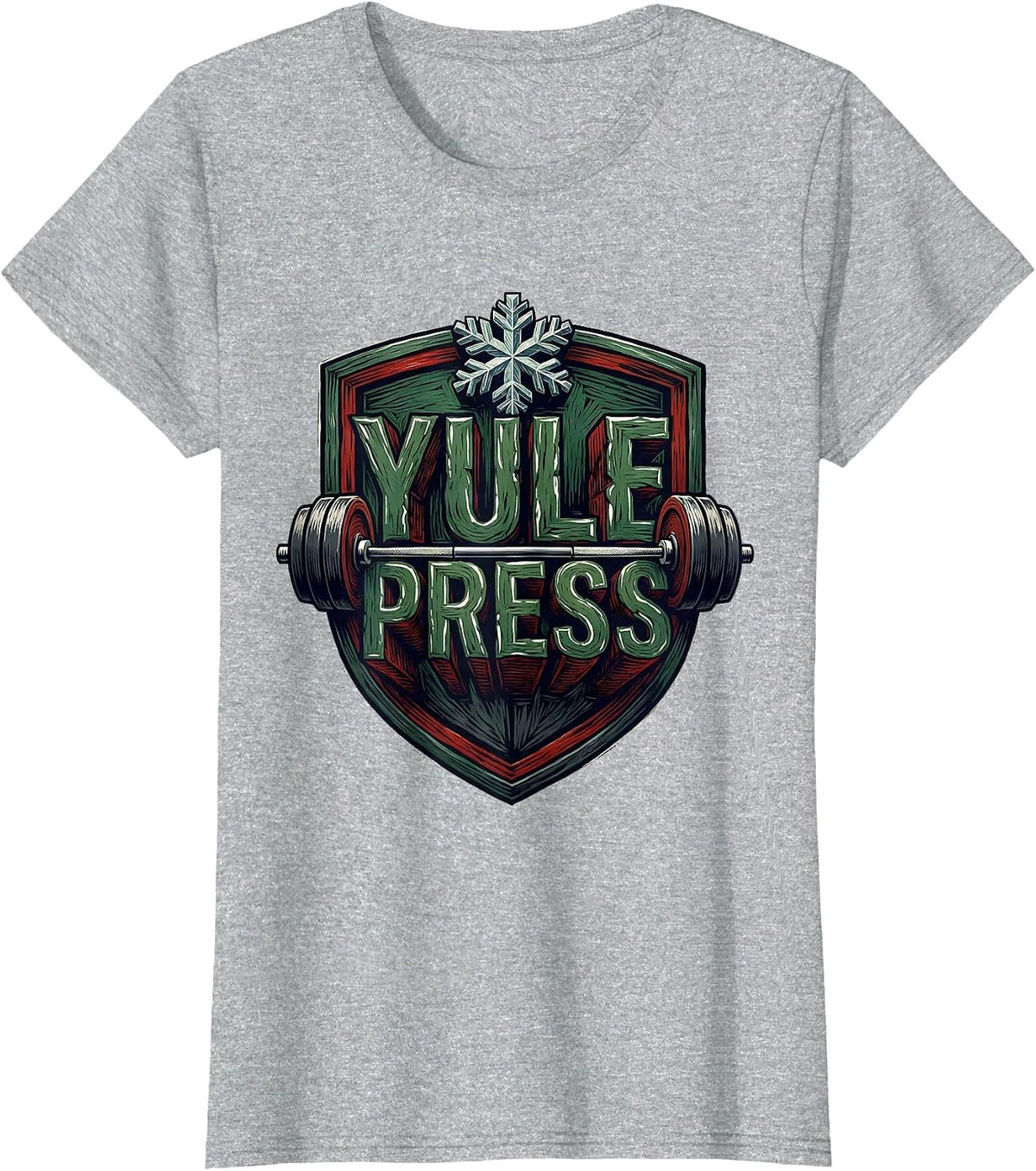 Yule Press Funny Christmas Gym Workout Weightlifting Humor T-Shirt - Heather Grey