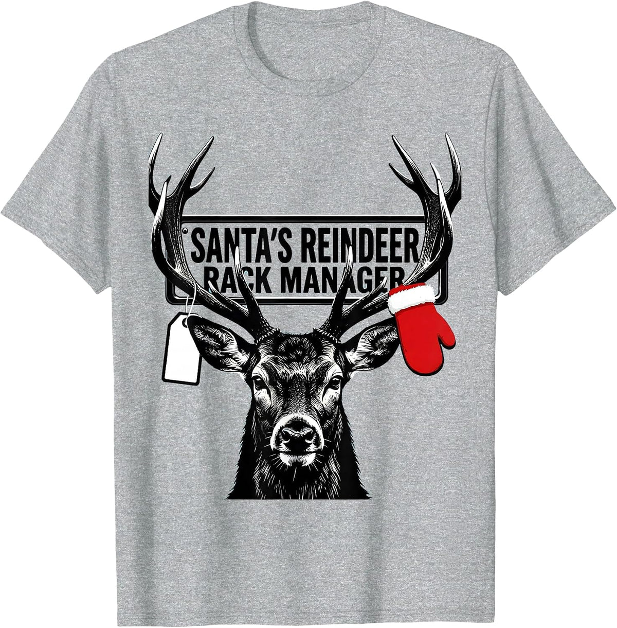 Men's Santa's Reindeer Rack Manager Funny Deer Hunter Christmas T-Shirt - Heather Grey